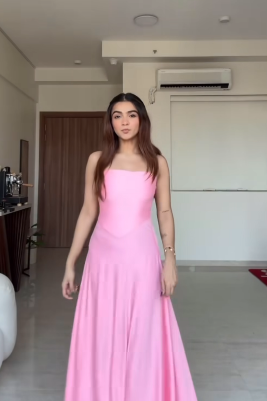 Apoorva in flow dress flamingo