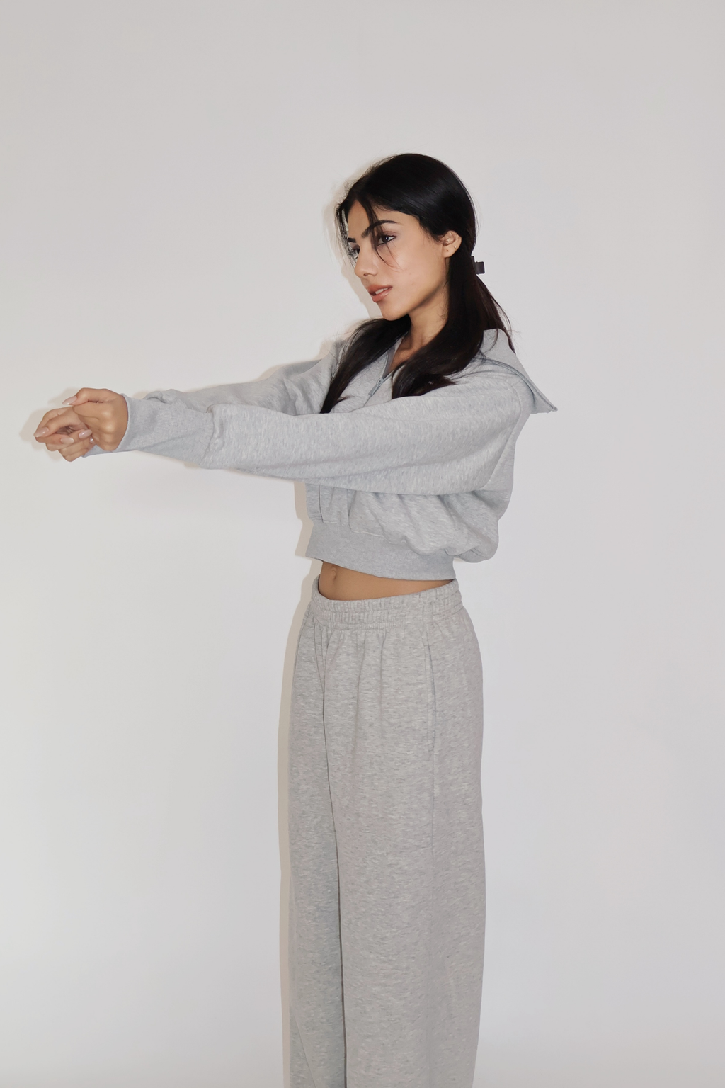 CROPPED ZIPPER CO-ORD SET - (Gray)