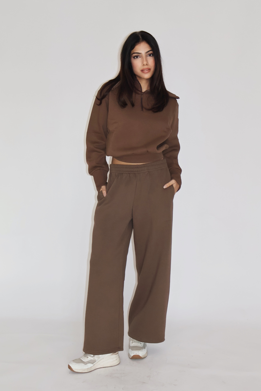 CROPPED ZIPPER CO-ORD SET - (Brown)