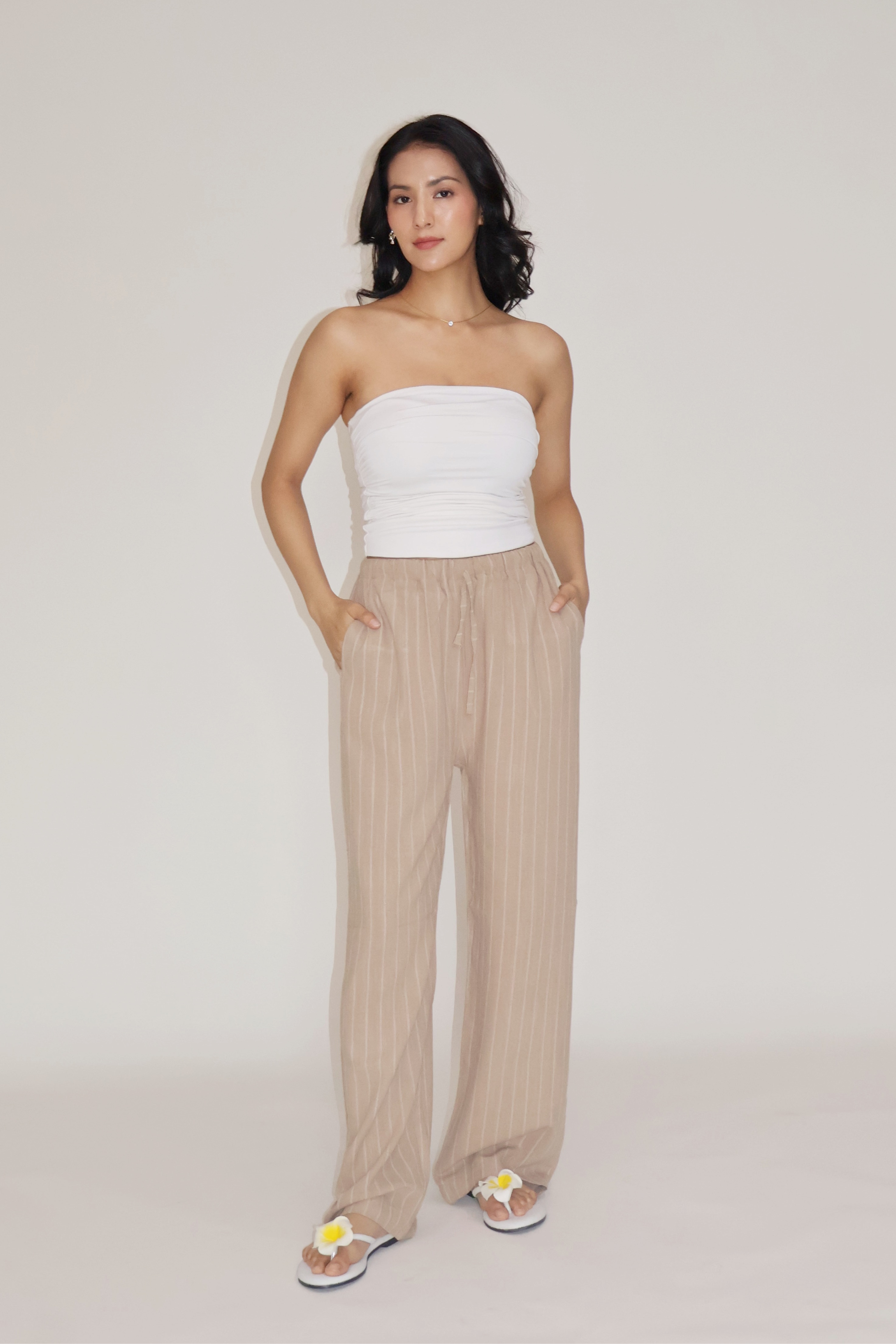 CLAY STRIPED PANTS - (Beige)
