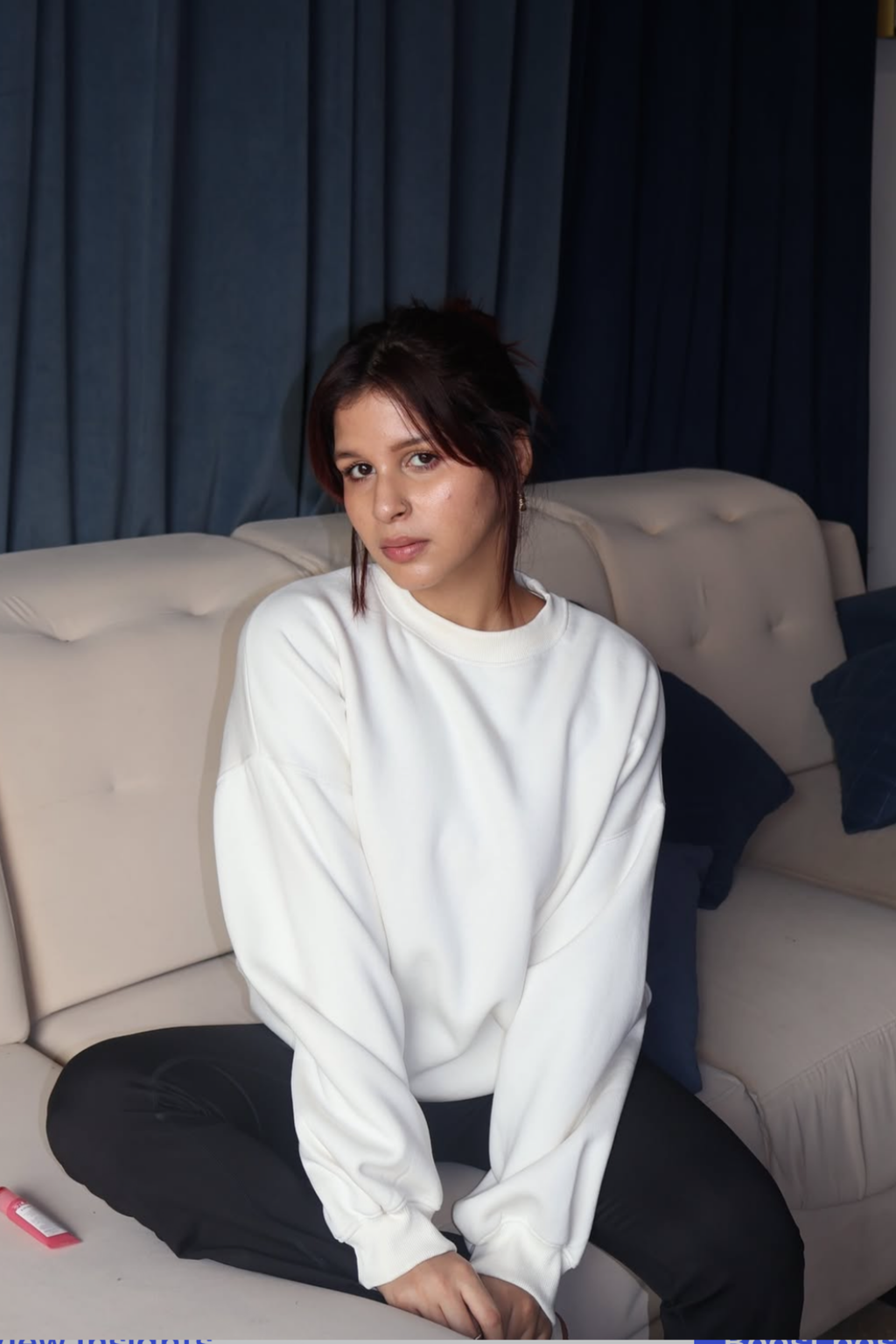 Vidhi in White Crewneck Sweatshirt - Butter Soft Crewneck (Dove)