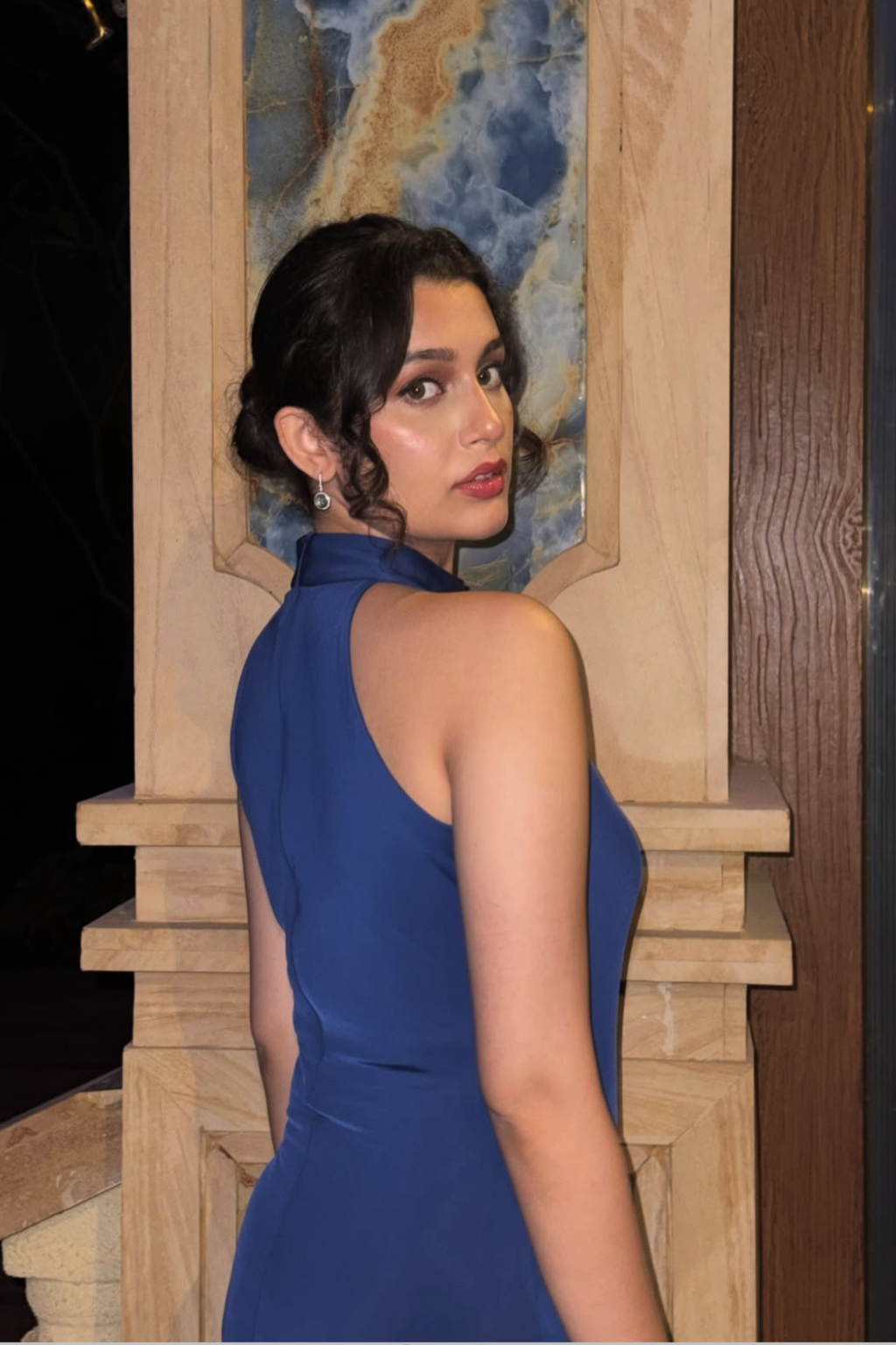 Parnika Tomar in Blue Long Halter Neck Maxi Dress - Ether Dress (Navy)