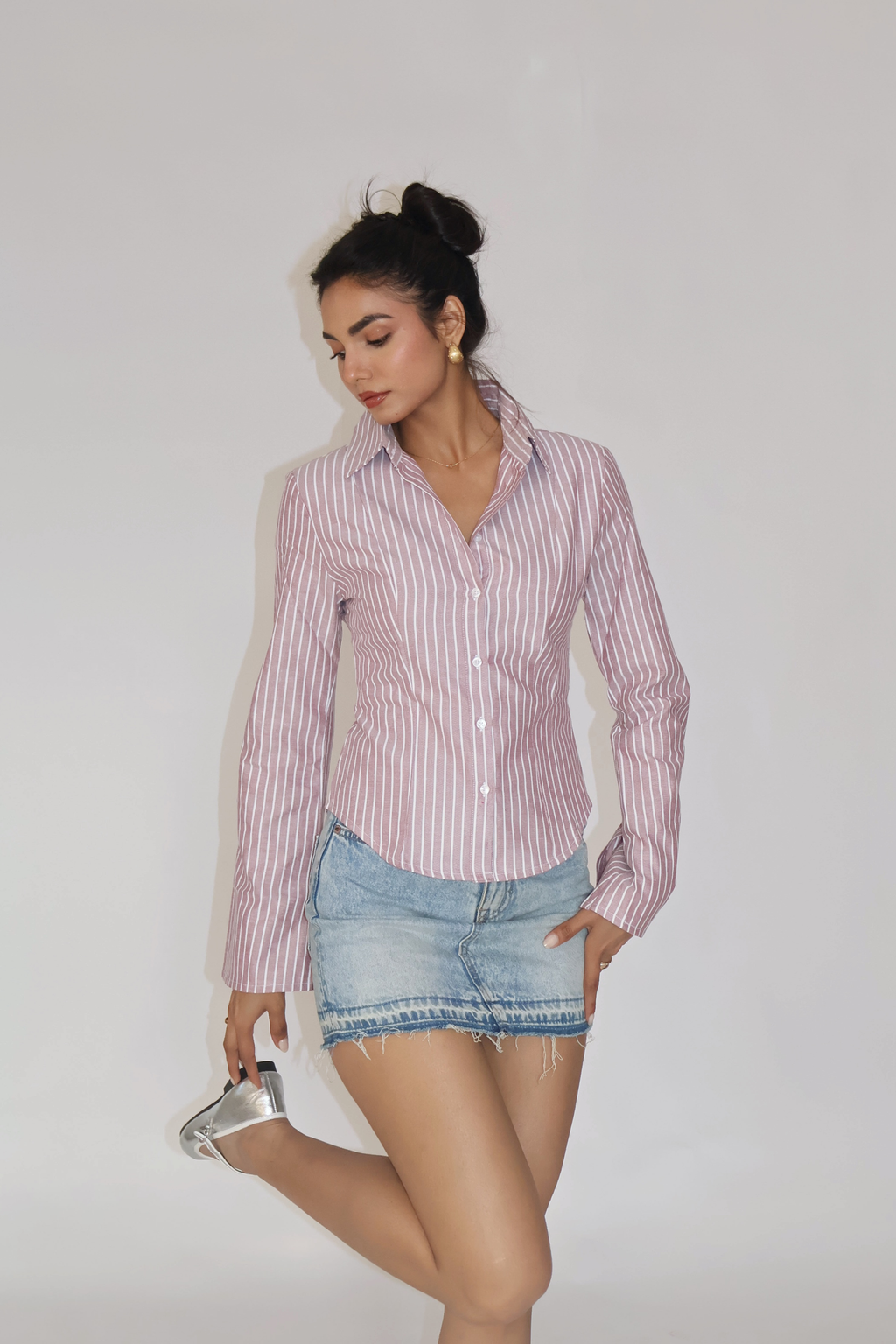 Brown Striped Fitted Shirt – IRIS