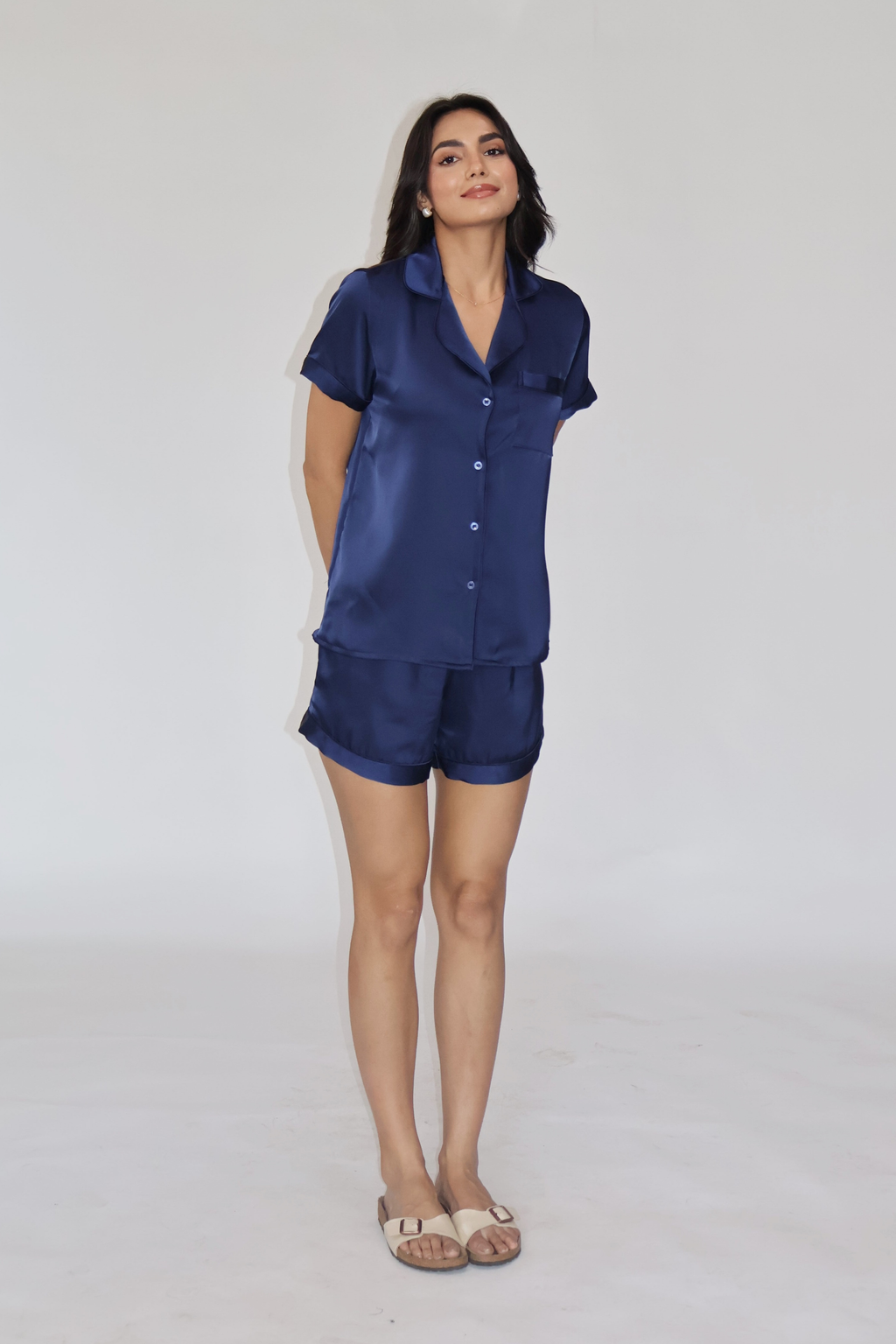 CREME SILK PJ SET - (Navy)