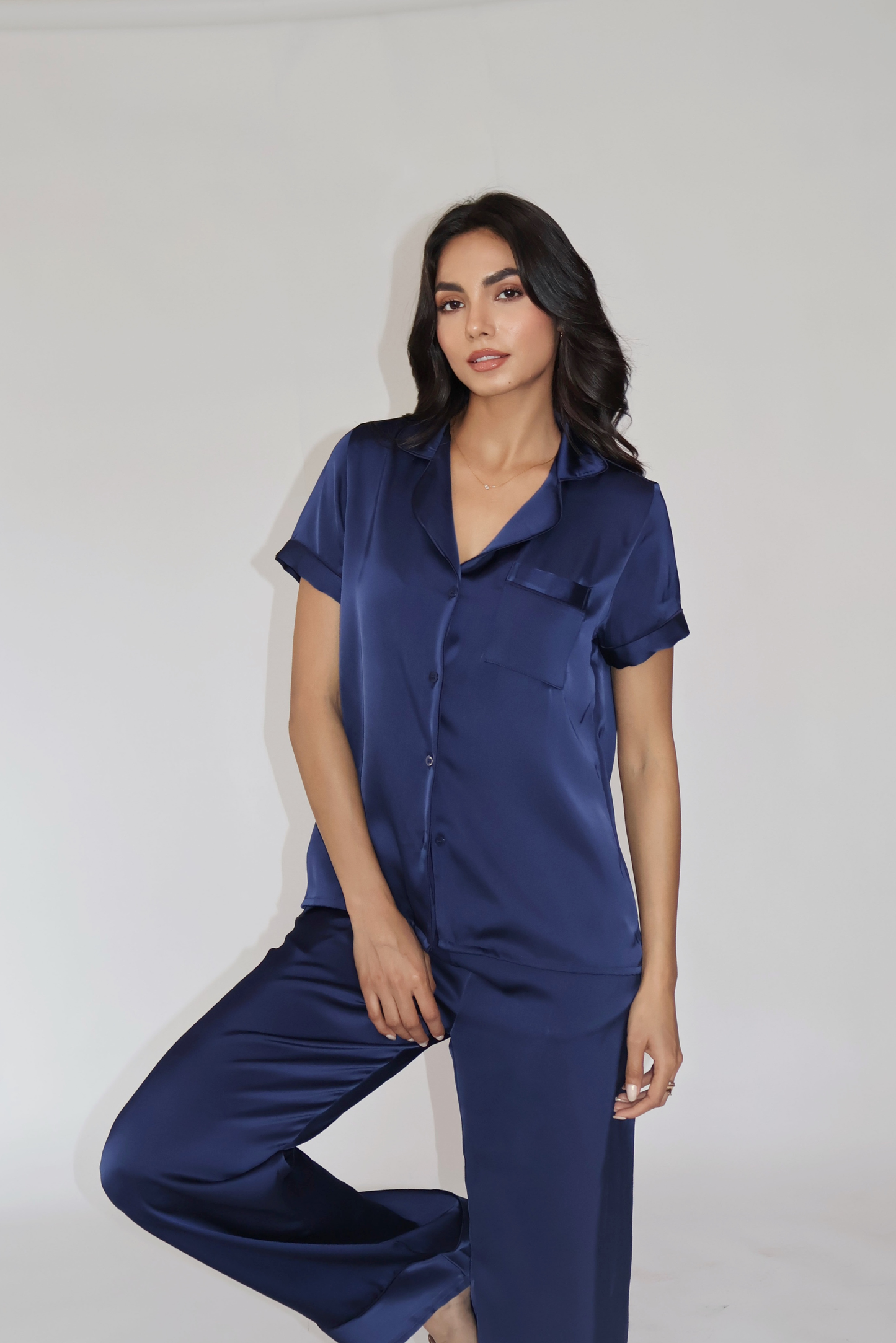 BUTTER SILK PJ SET - (Navy)