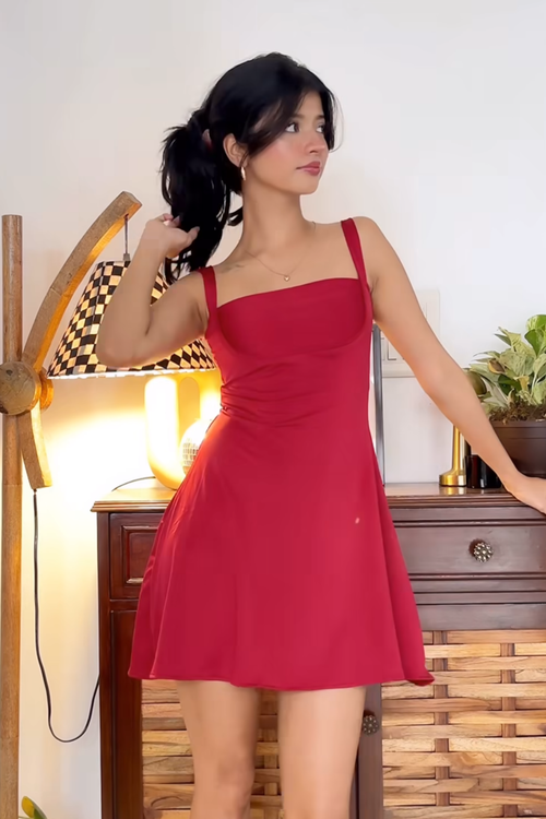 Aashna in Red Square Neck Dress - Shade Dress (Cherry)