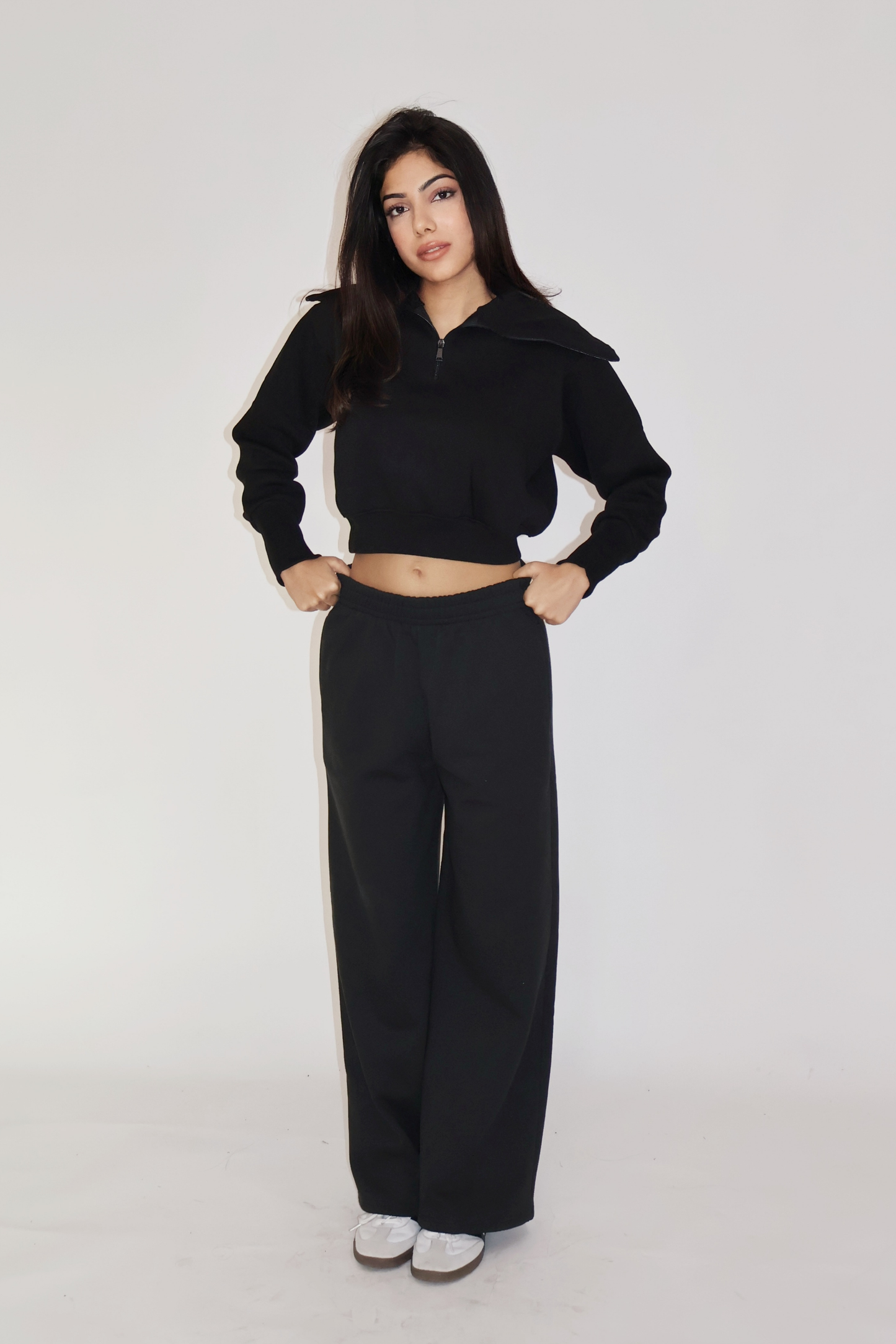 CROPPED ZIPPER CO-ORD SET - (Black)