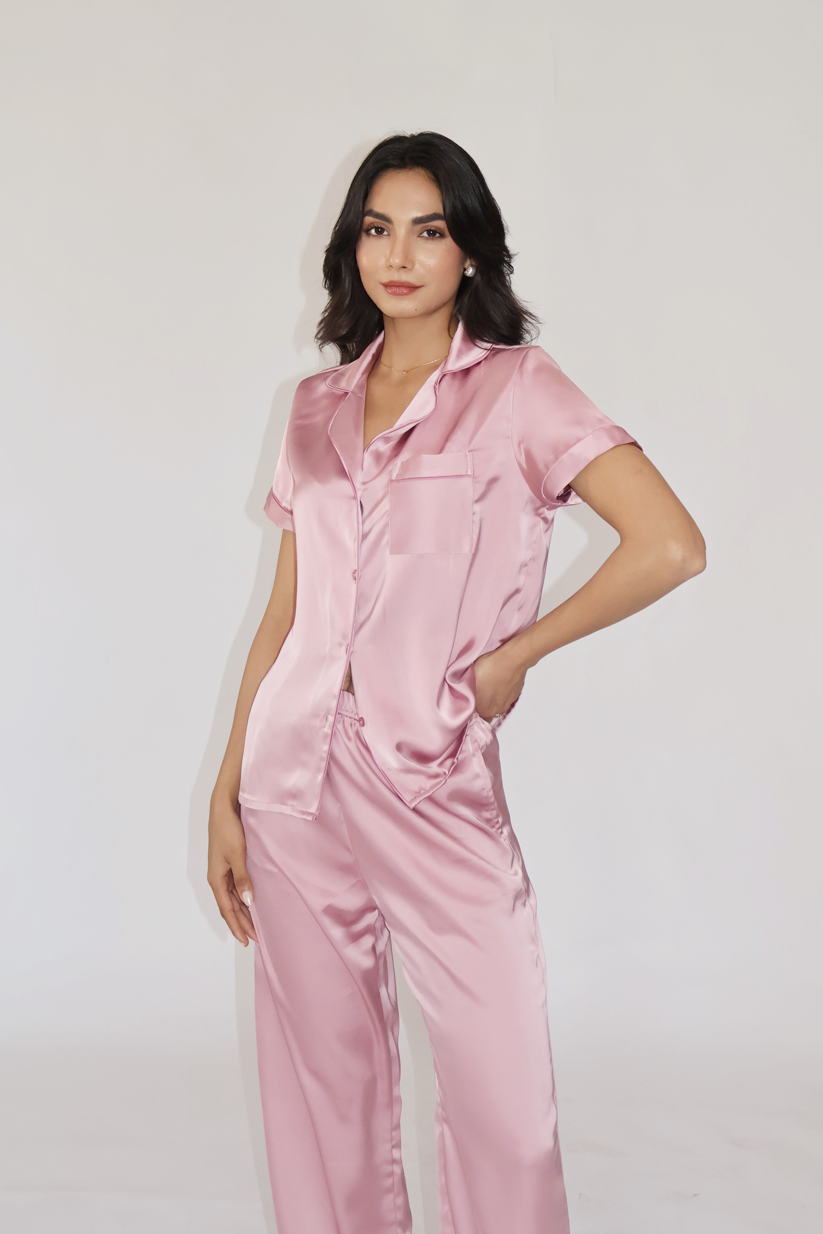 BUTTER SILK PJ SET - (Pink)