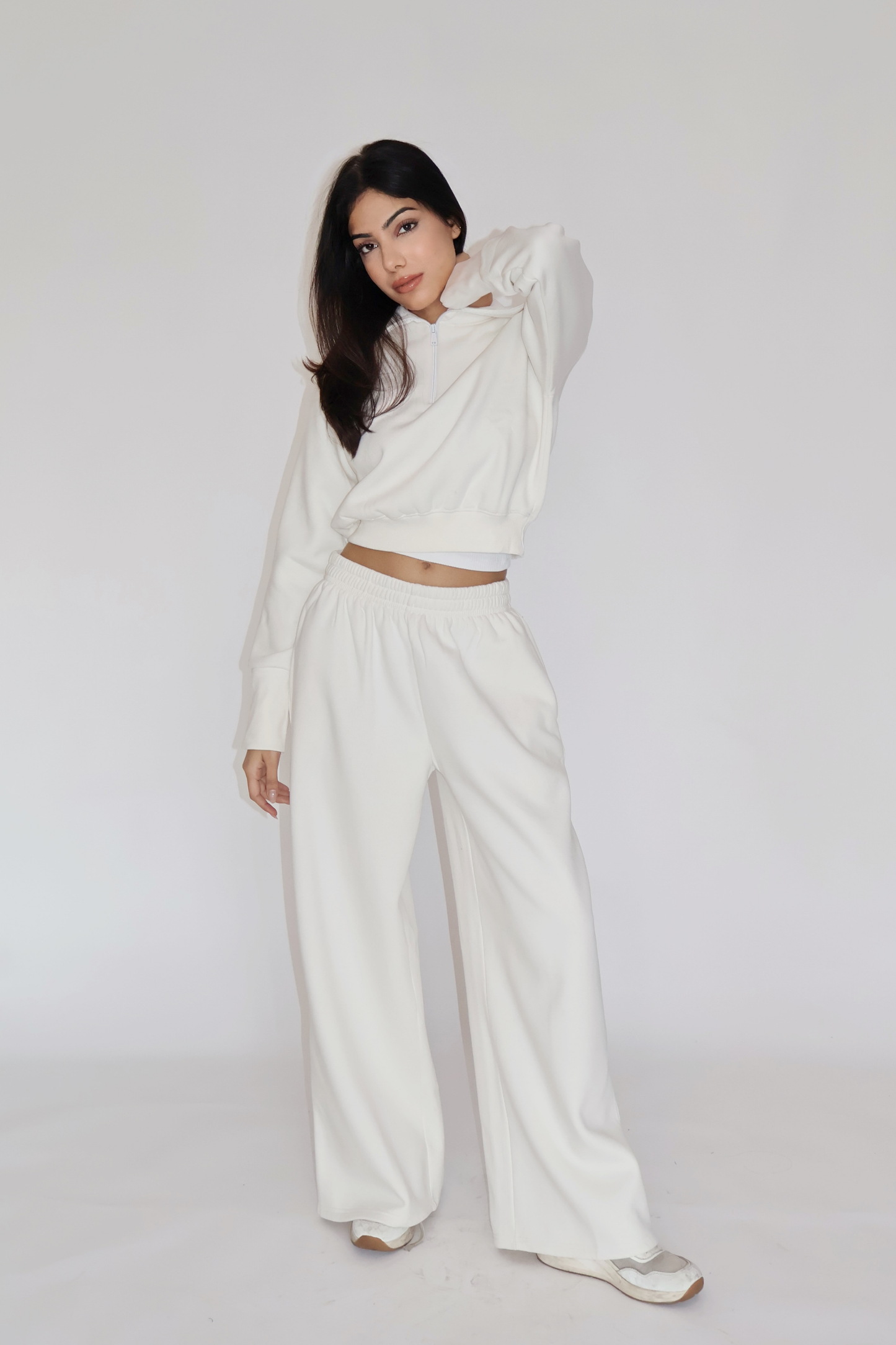 CROPPED ZIPPER CO-ORD SET - (White)