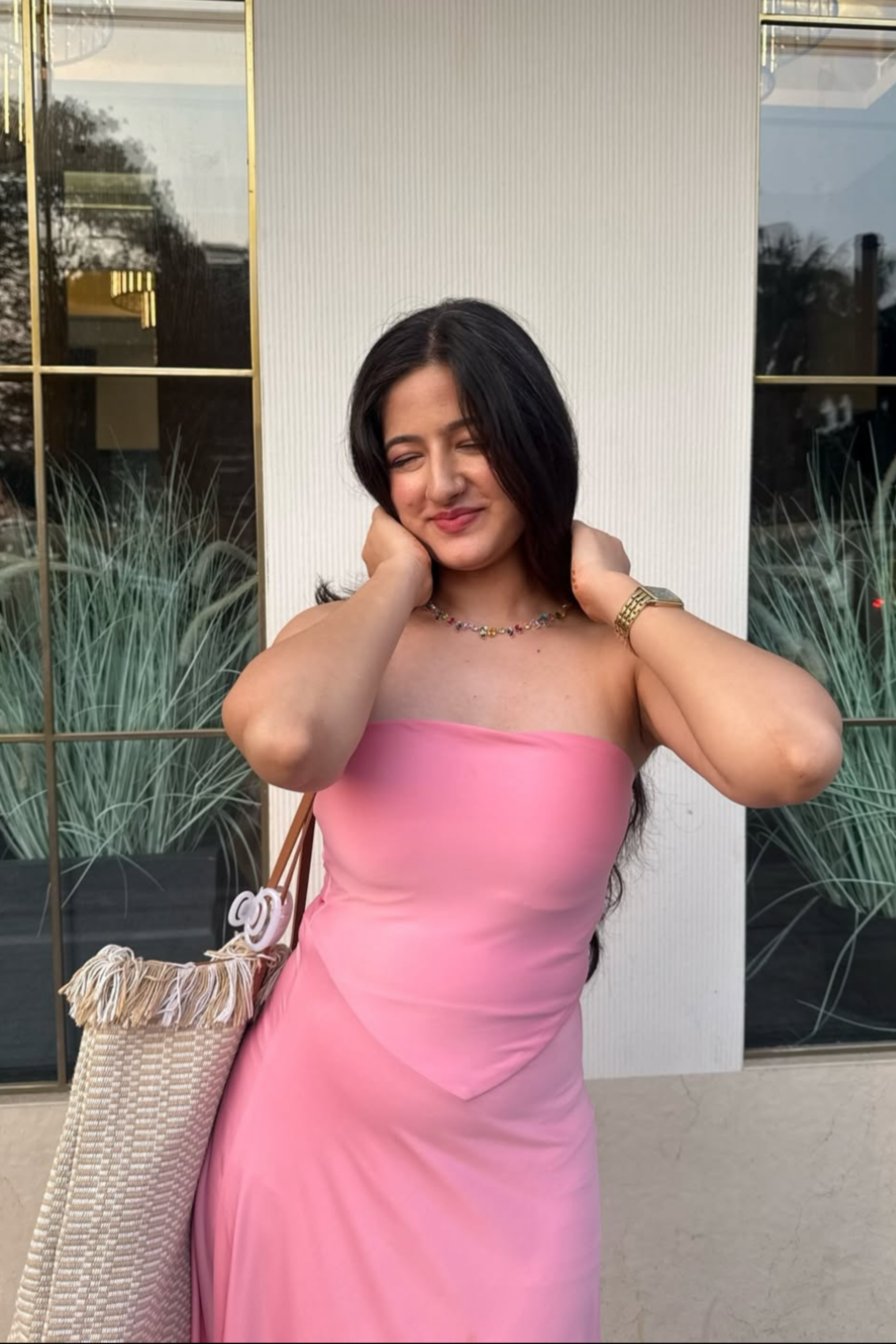 Jhanvi Bhatia in Pink Flare Tube Dress - Flow Dress (Flamingo)