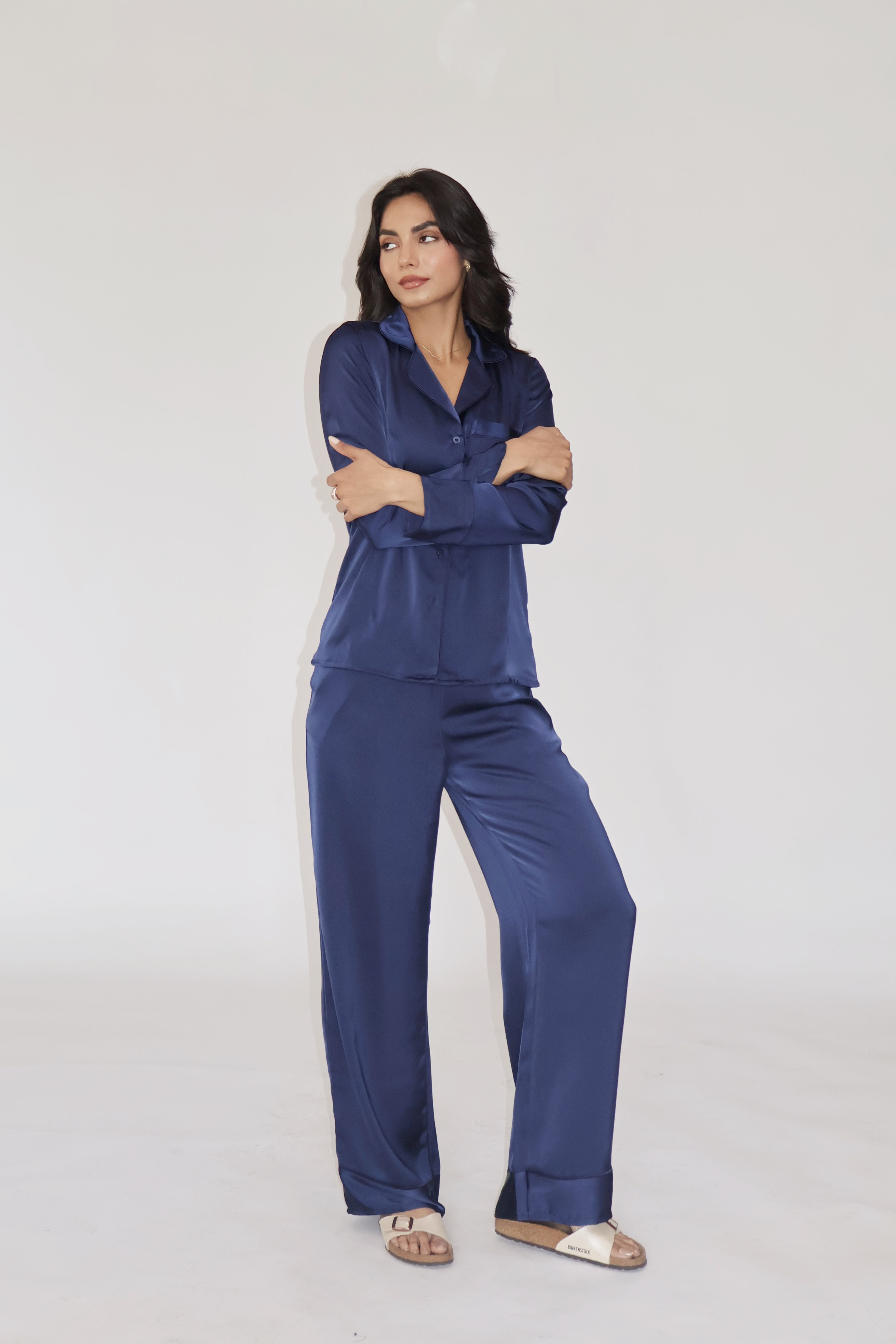 PEARL SILK PJ SET - (Navy)