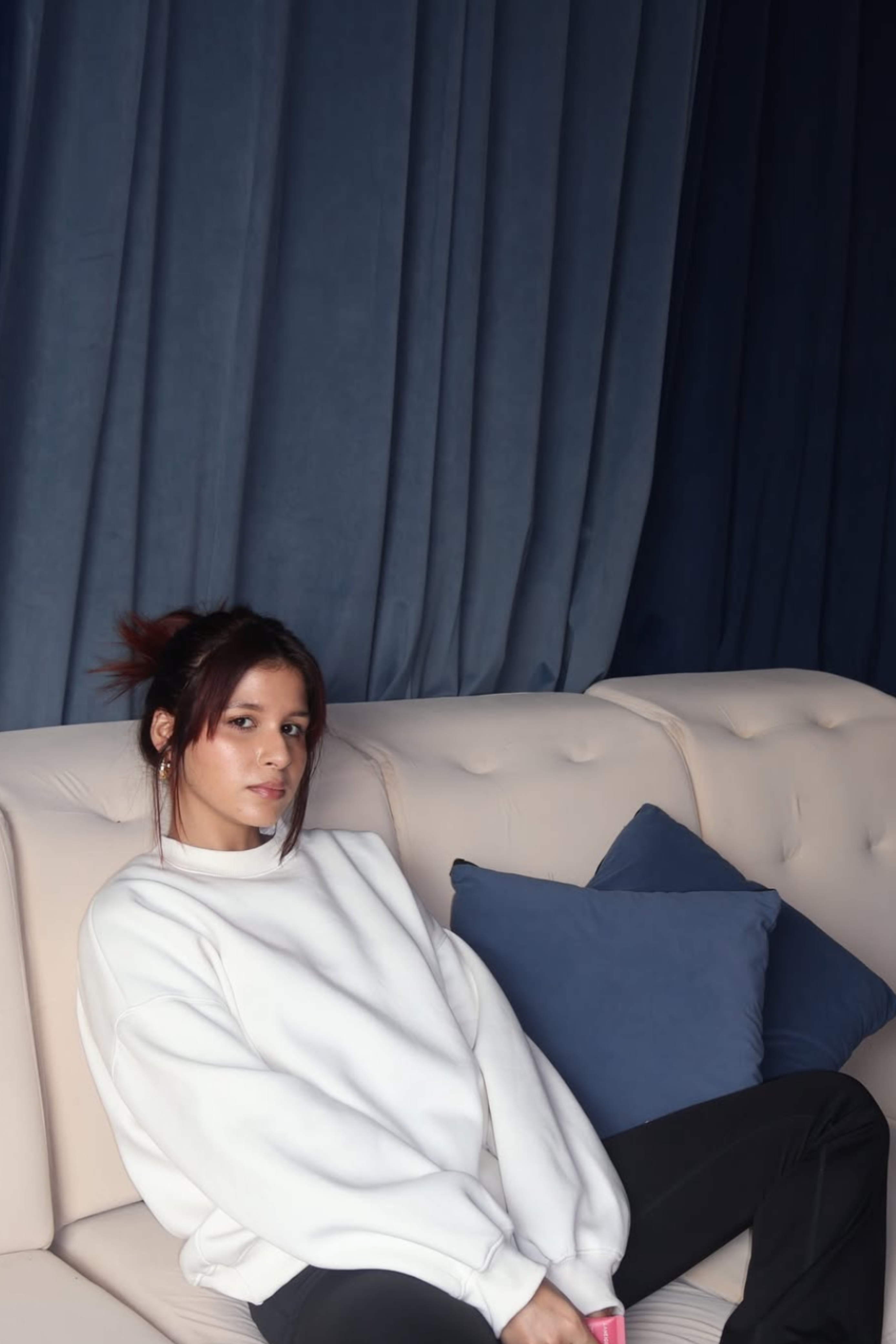 Vidhi in White Crewneck Sweatshirt - Butter Soft Crewneck (Dove)