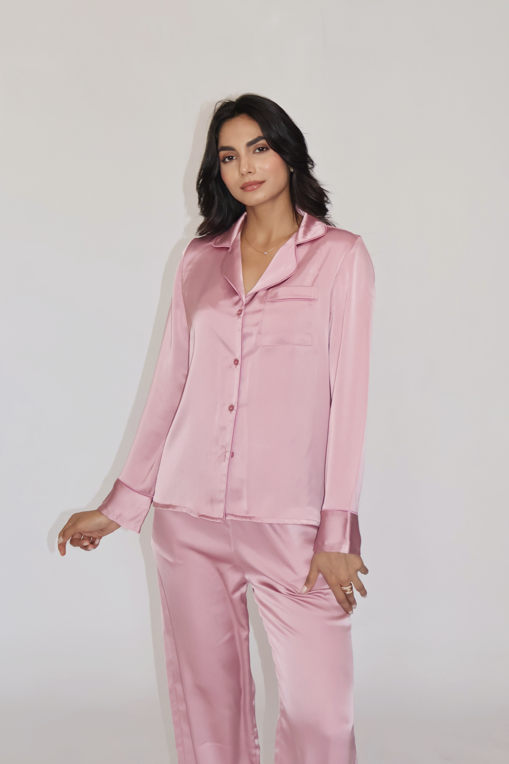 PEARL SILK PJ SET - (Pink)