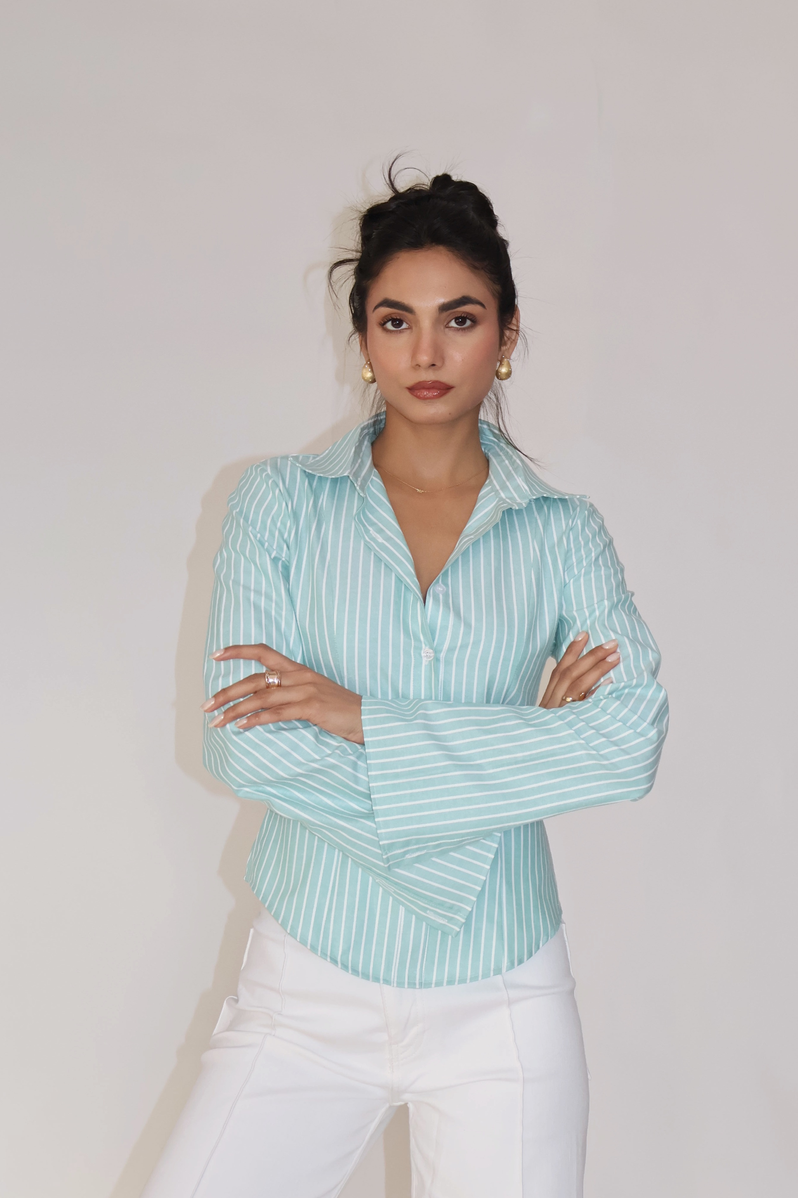 Teal Striped Fitted Shirt – IRIS