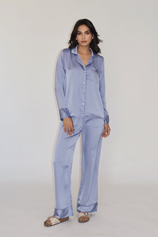 PEARL SILK PJ SET - (Powder blue)