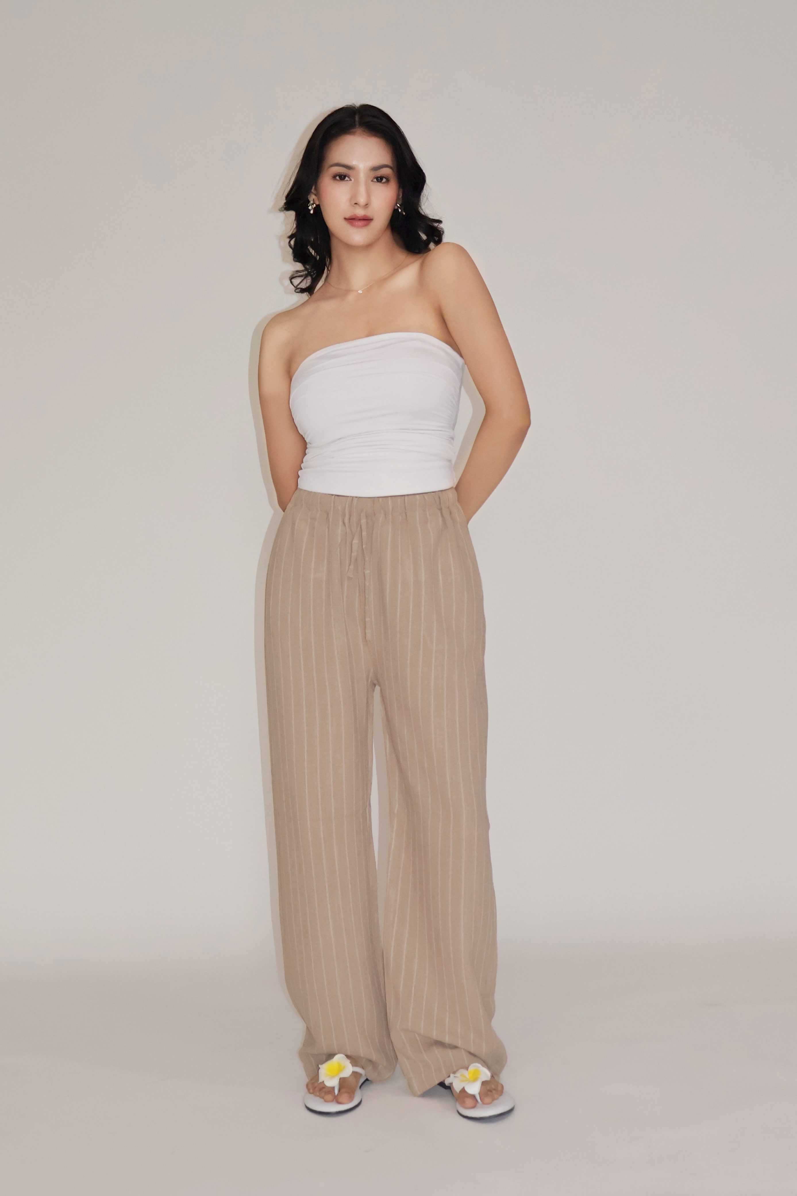 CLAY STRIPED PANTS - (Beige)