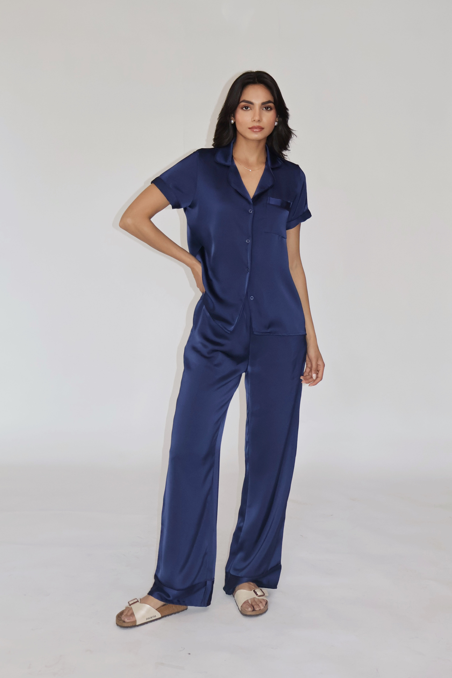 BUTTER SILK PJ SET - (Navy)