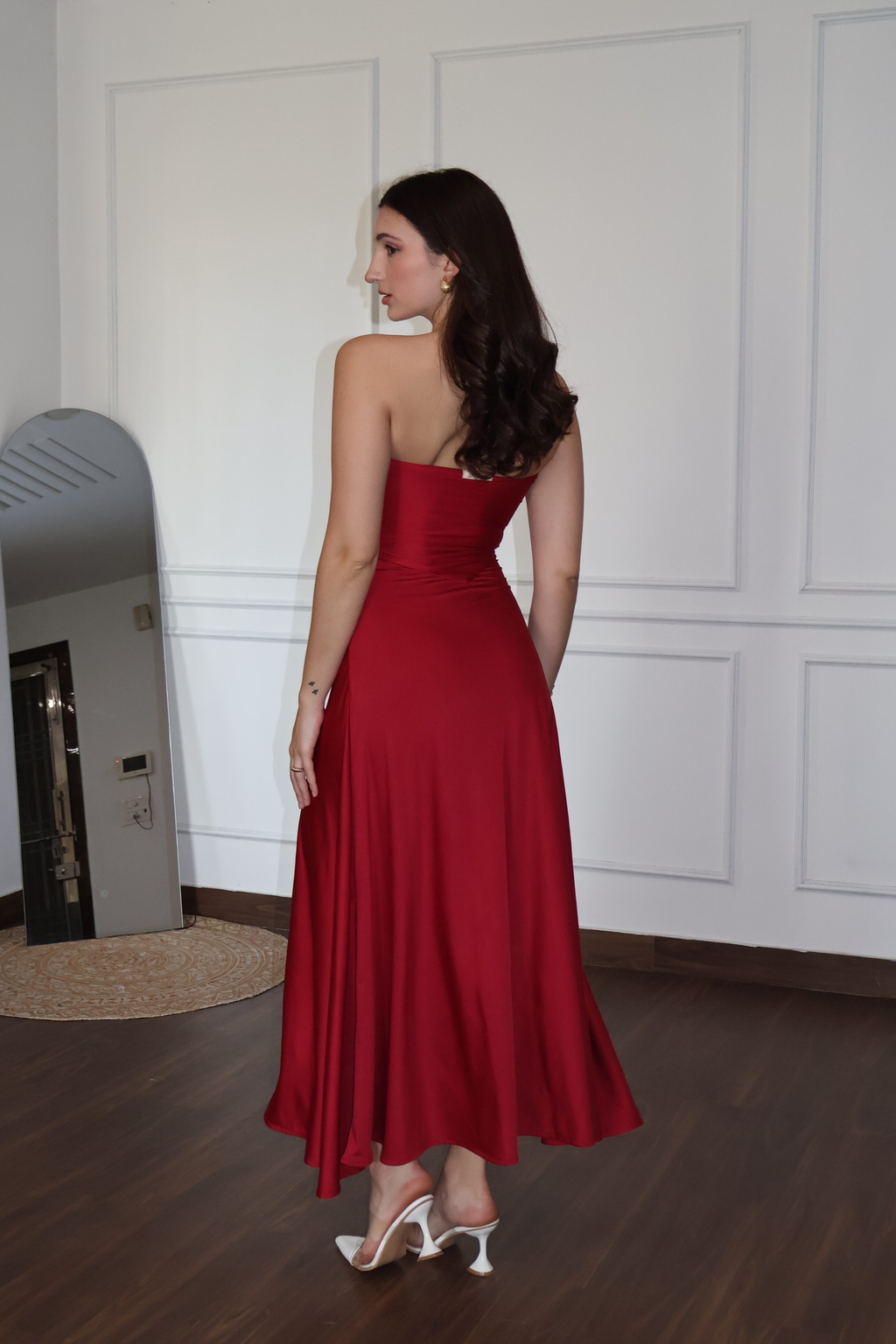 Luana in Red Flare Tube Dress - Flow Dress (Cherry)
