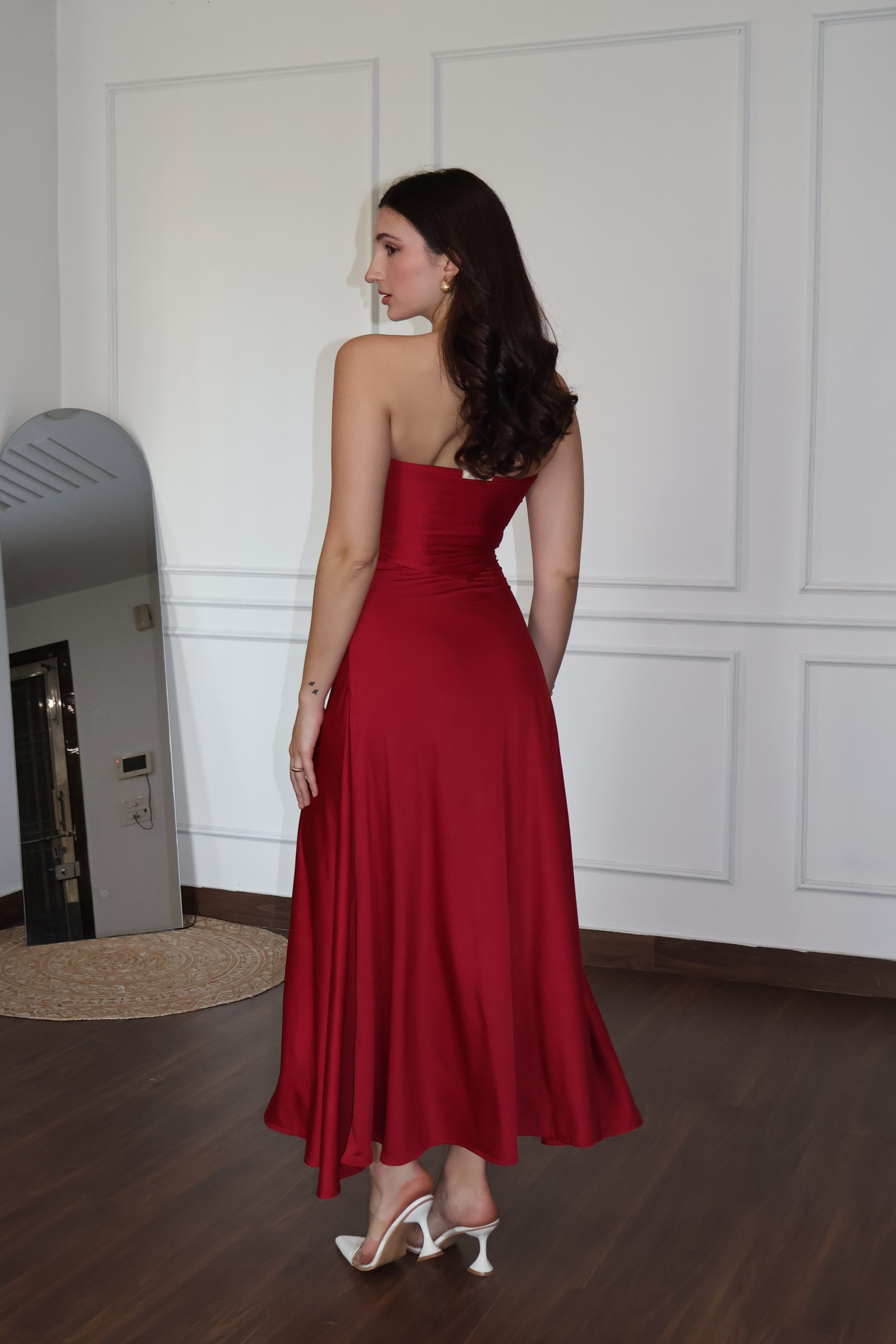 Luana in Red Flare Tube Dress - Flow Dress (Cherry)