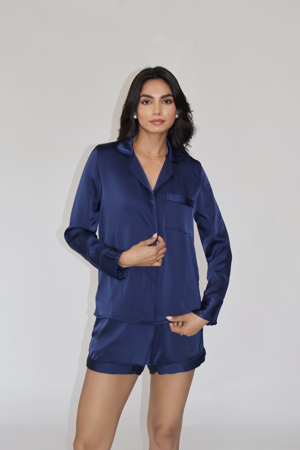 LATTE SILK PJ SET - (Navy)