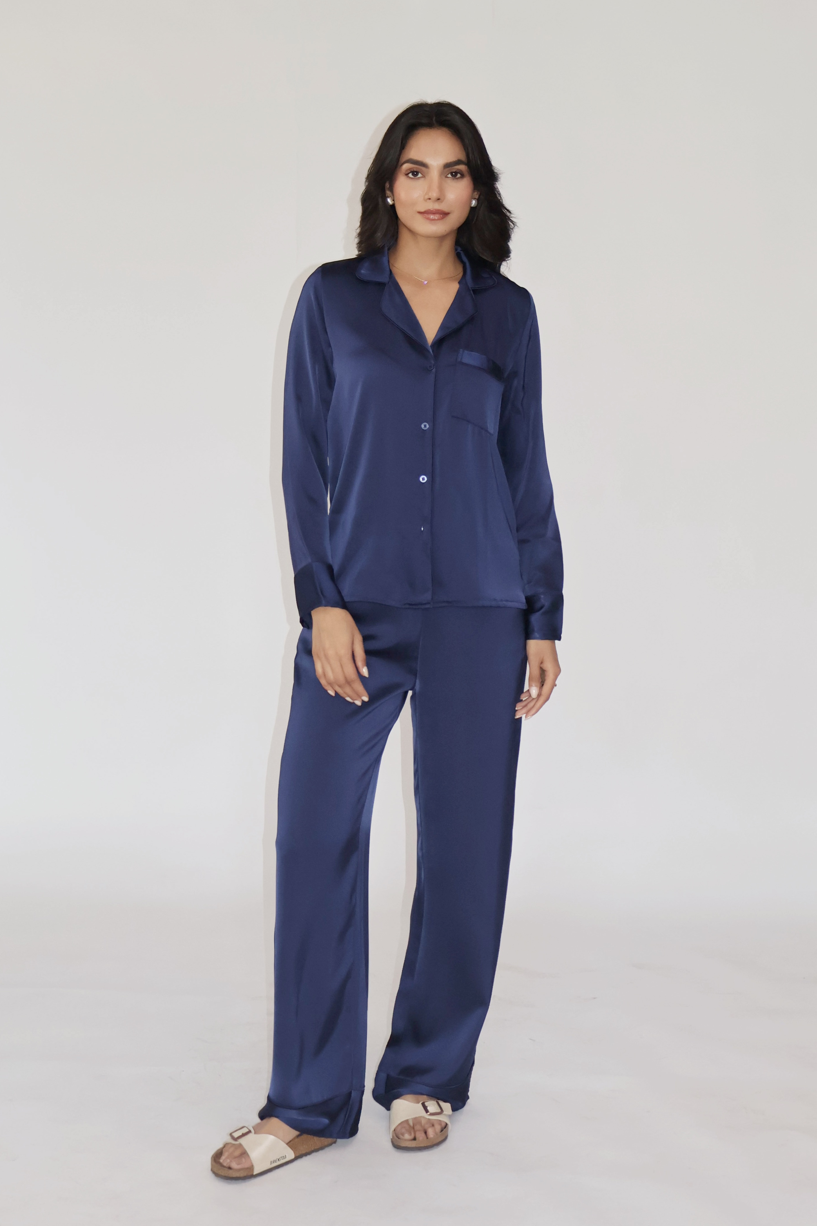 PEARL SILK PJ SET - (Navy)