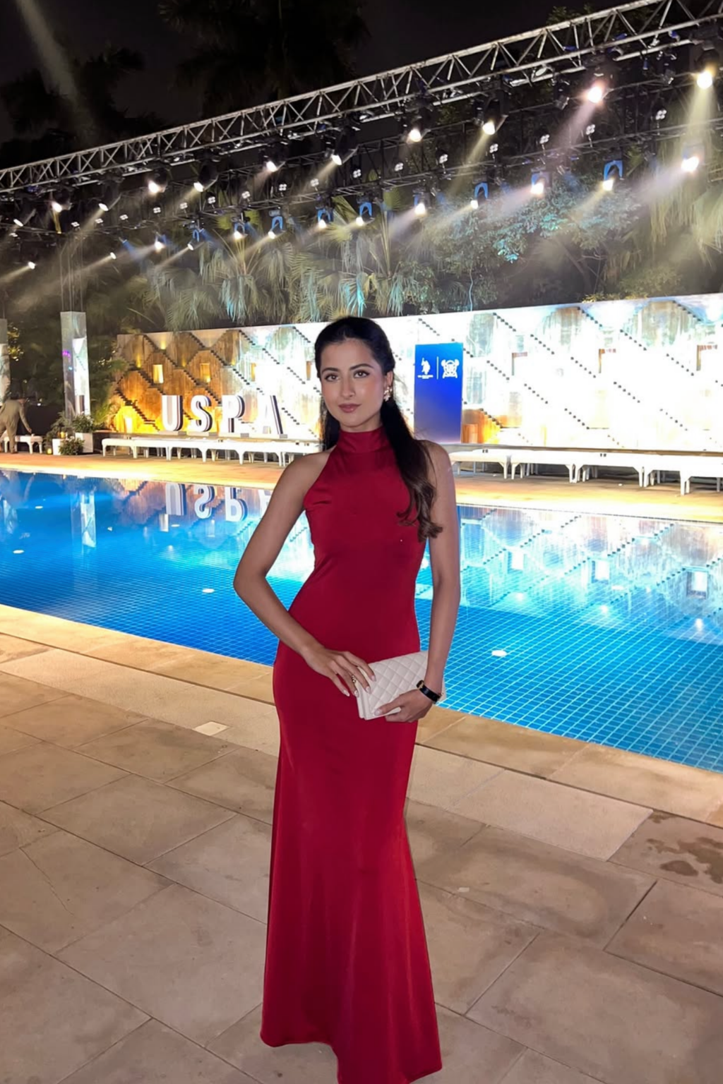 Navya Naidu in Red Halter Neck Maxi Dress - Ether Dress (Cherry)