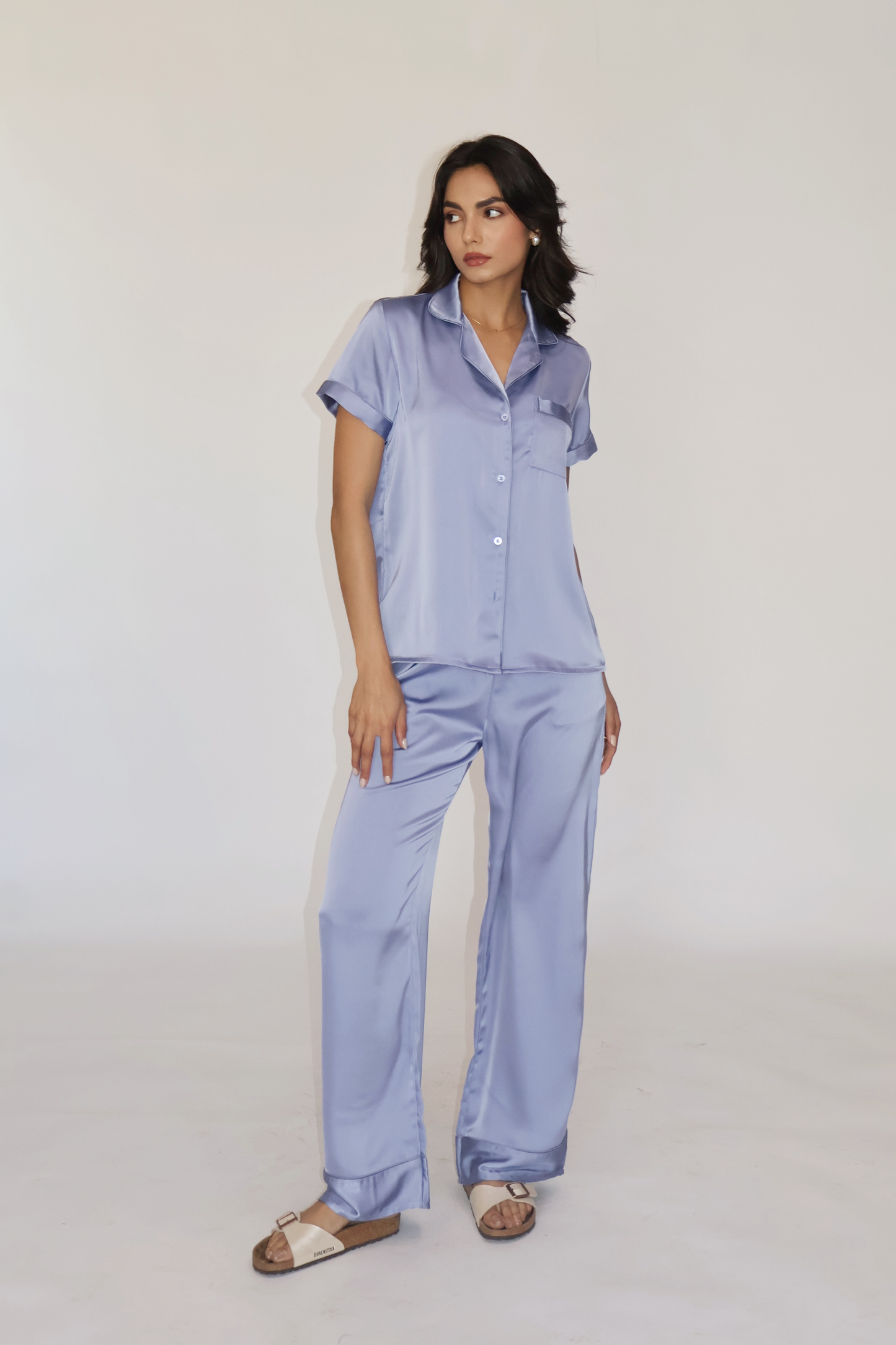 BUTTER SILK PJ SET - (Powder blue)