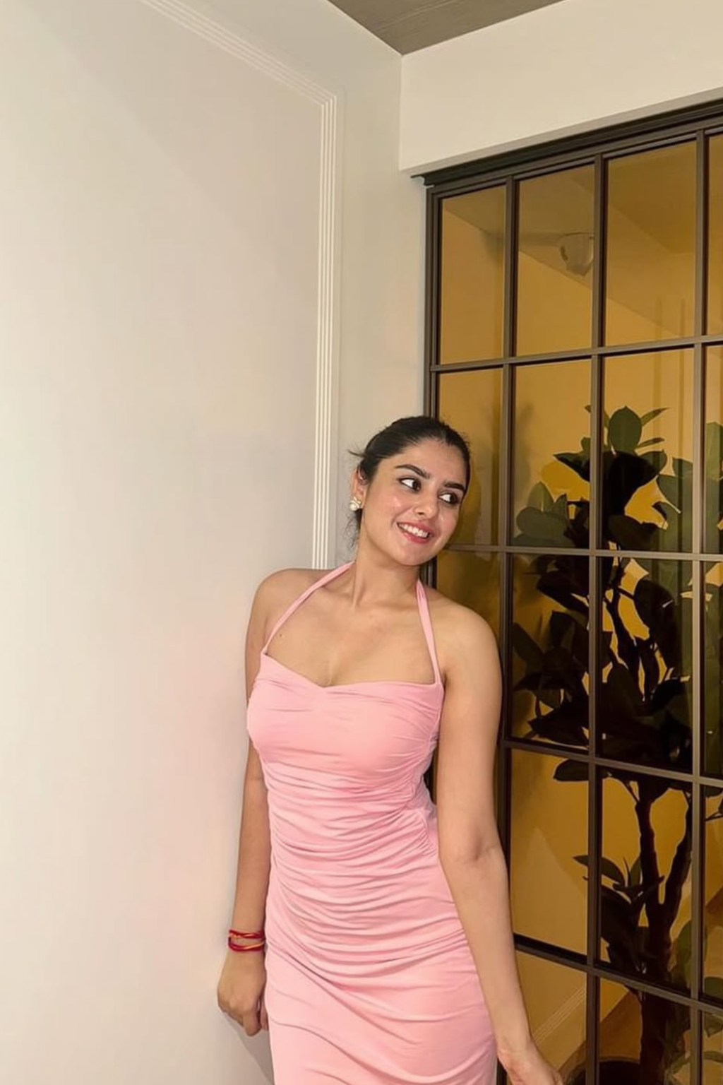 Nistha in Pink Sweetheart Neckline Dress - Ray Dress (Flamingo)