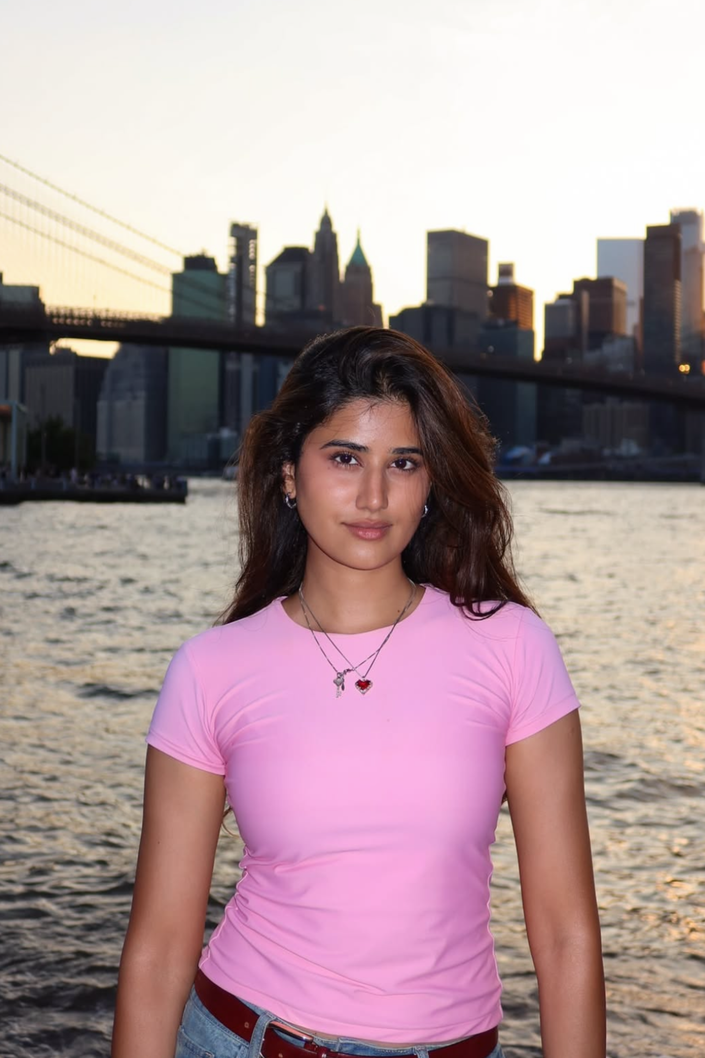 Shweta in Pink Double Layered Fitted Tee - Drift Tee (Flamingo)