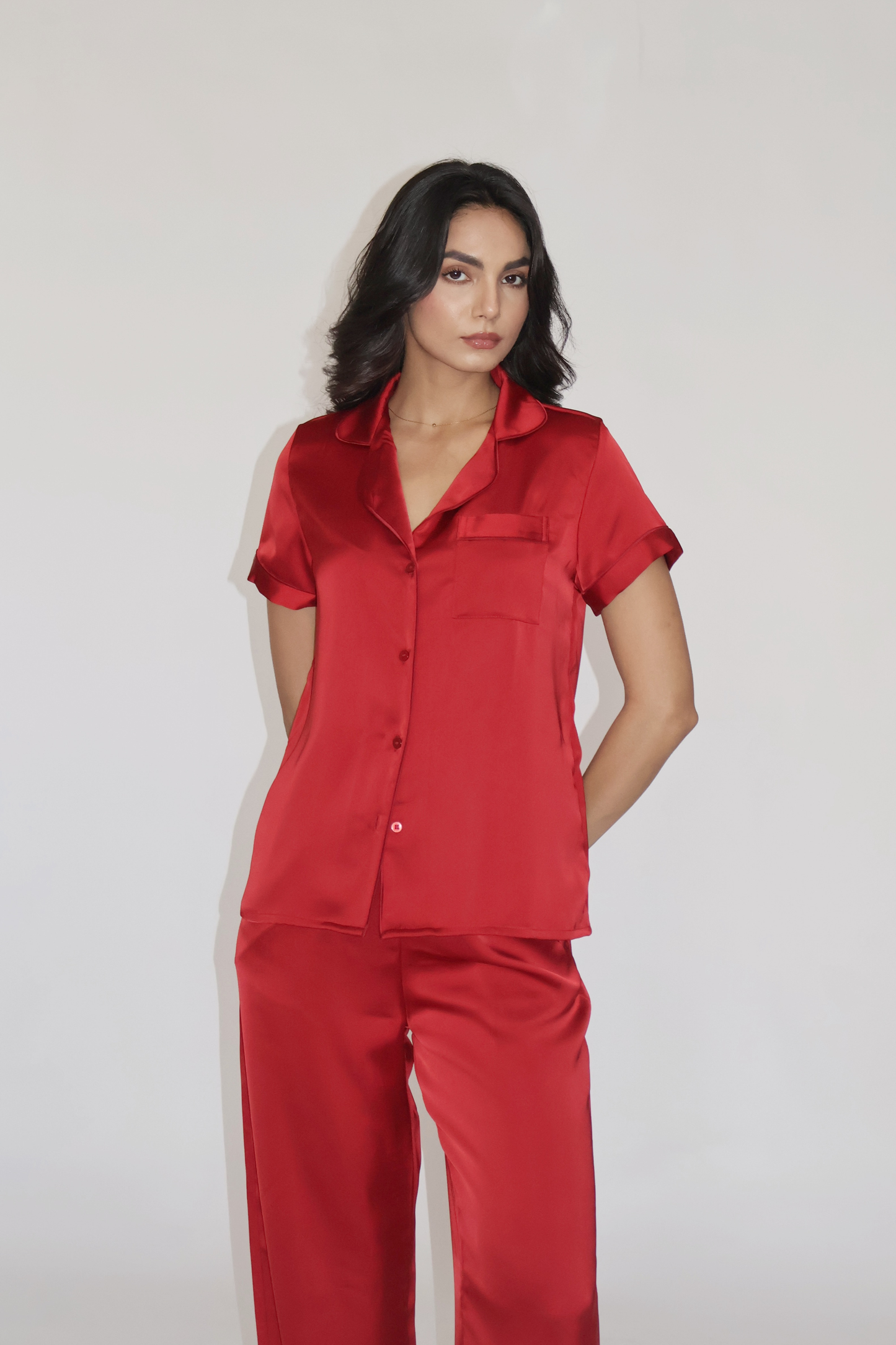 BUTTER SILK PJ SET - (Cherry)