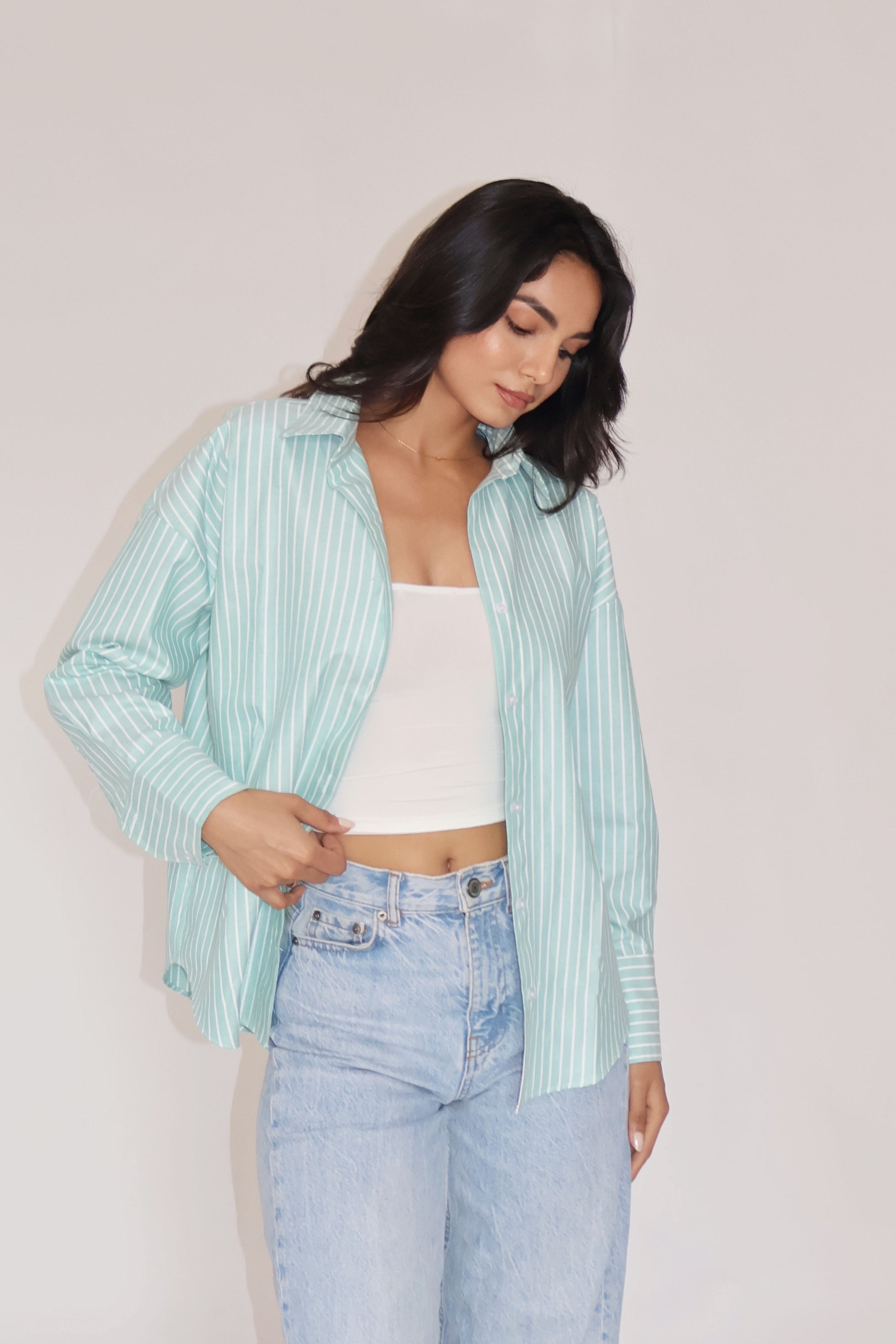 Teal Striped Oversized Shirt – CANVA