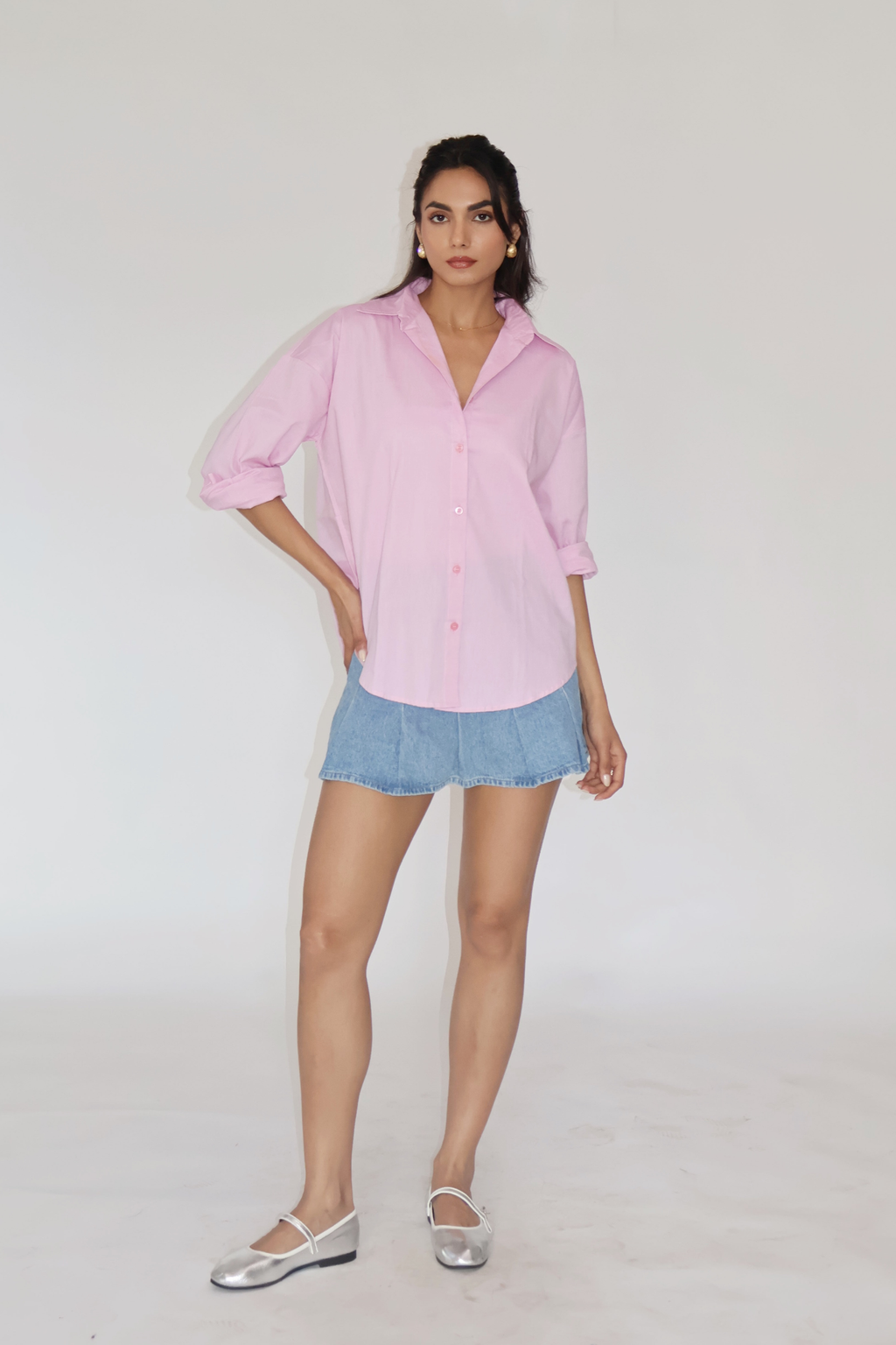 Flamingo Solid Oversized Shirt – BREEZE