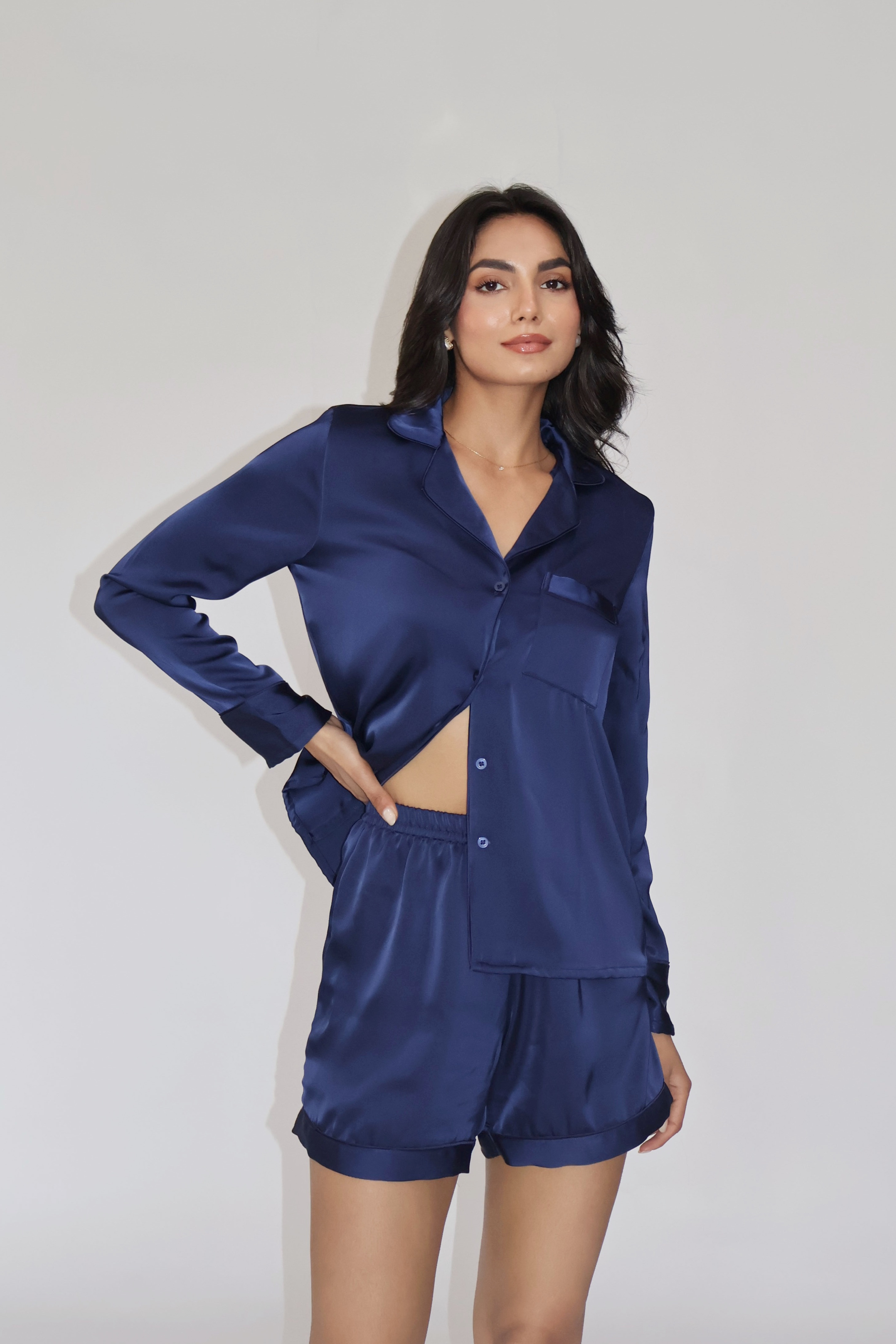 LATTE SILK PJ SET - (Navy)