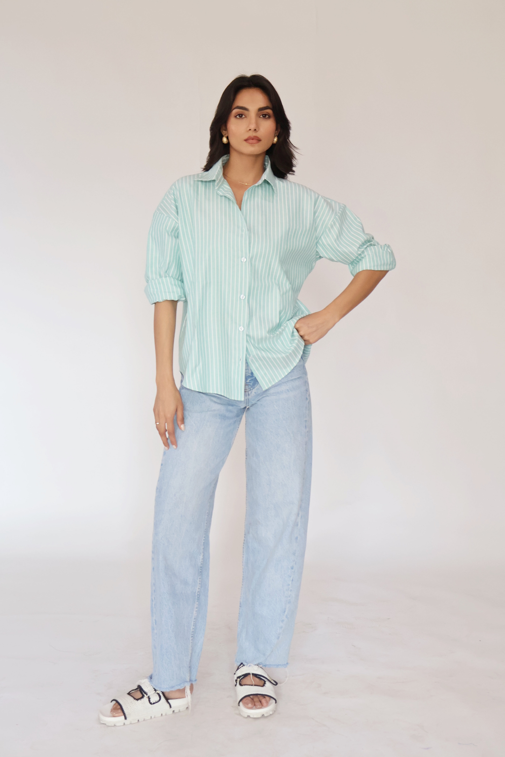 Teal Striped Oversized Shirt – CANVA