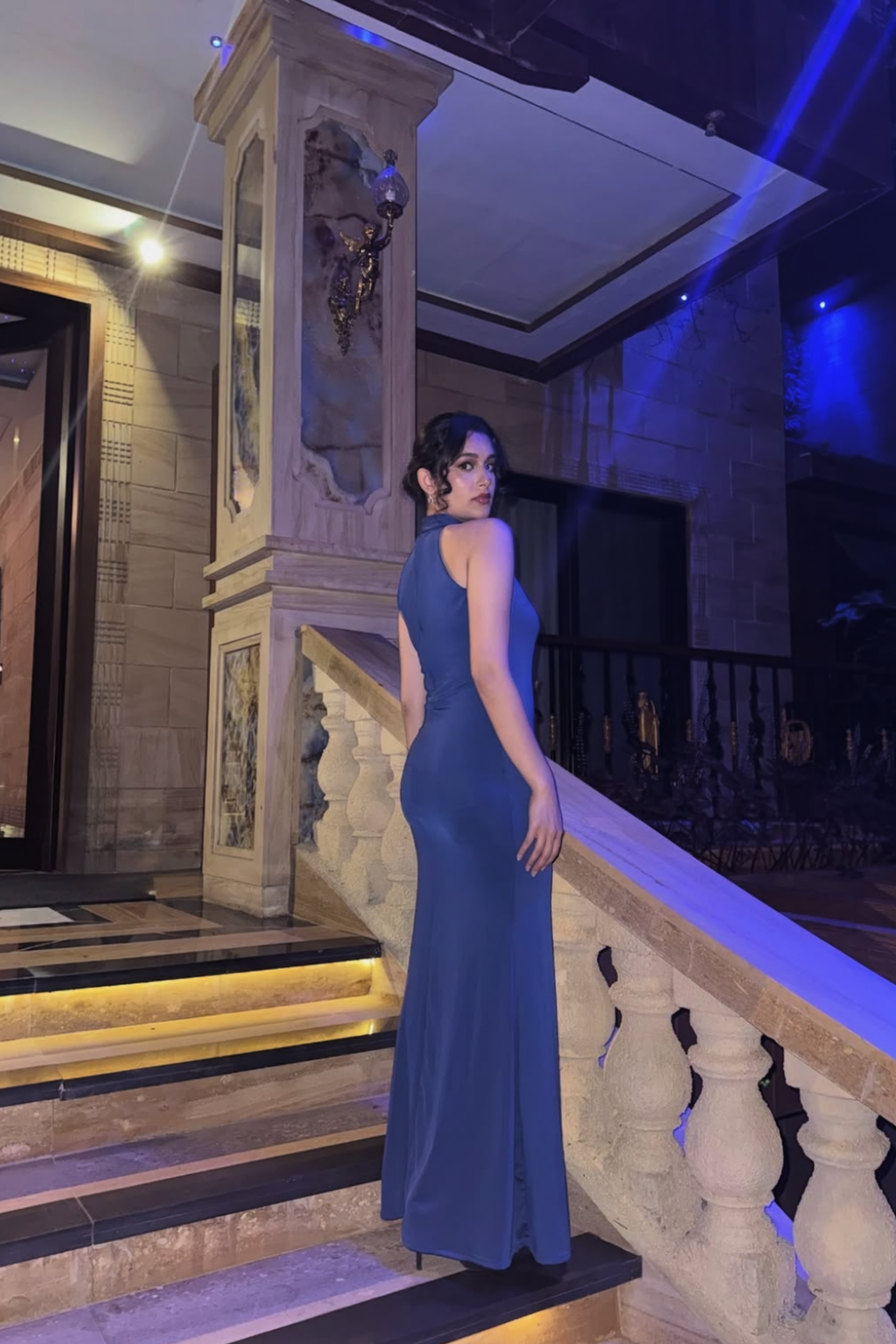 Parnika Tomar in Blue Long Halter Neck Maxi Dress - Ether Dress (Navy)