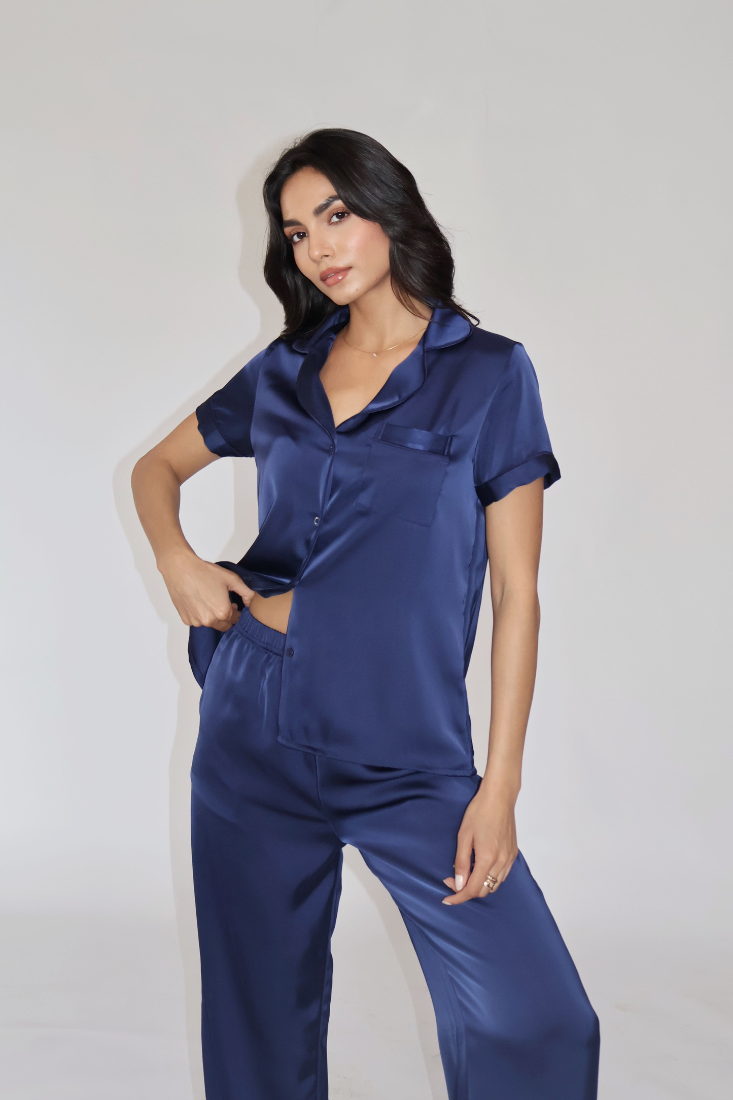 BUTTER SILK PJ SET - (Navy)