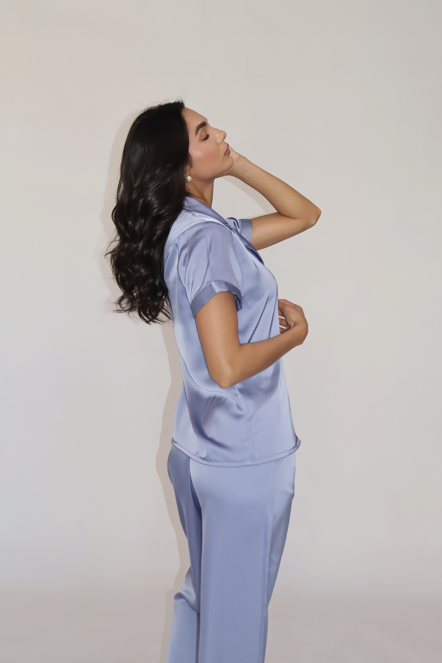 BUTTER SILK PJ SET - (Powder blue)