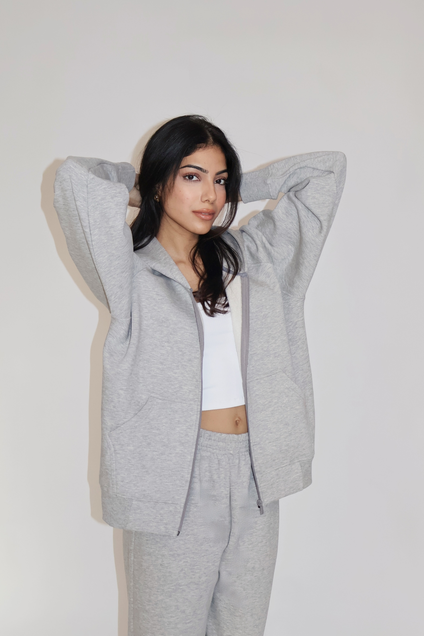 HOODED ZIPPER CO-ORD SET - (Gray)