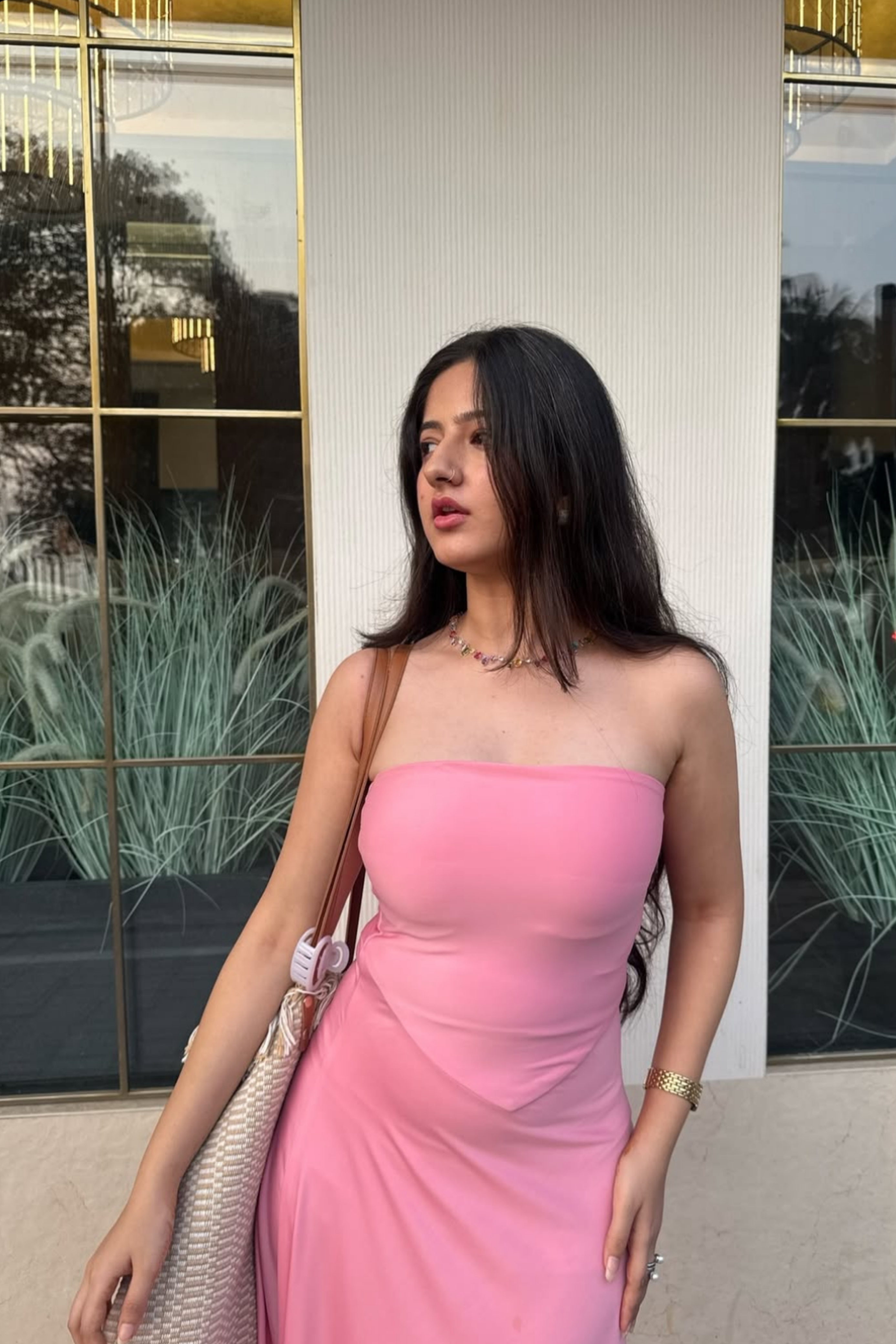 Jhanvi Bhatia in Pink Flare Tube Dress - Flow Dress (Flamingo)