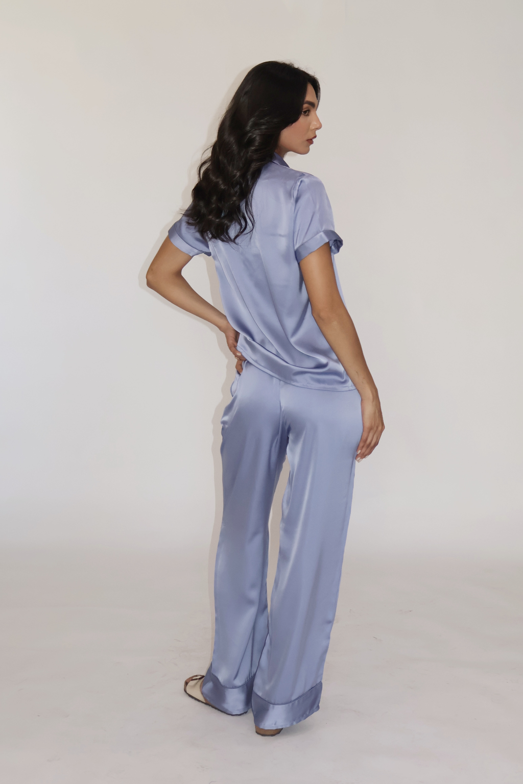 BUTTER SILK PJ SET - (Powder blue)