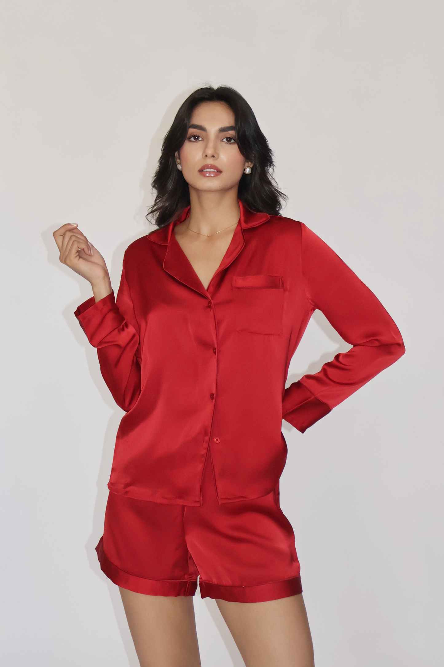 LATTE SILK PJ SET - (Cherry)