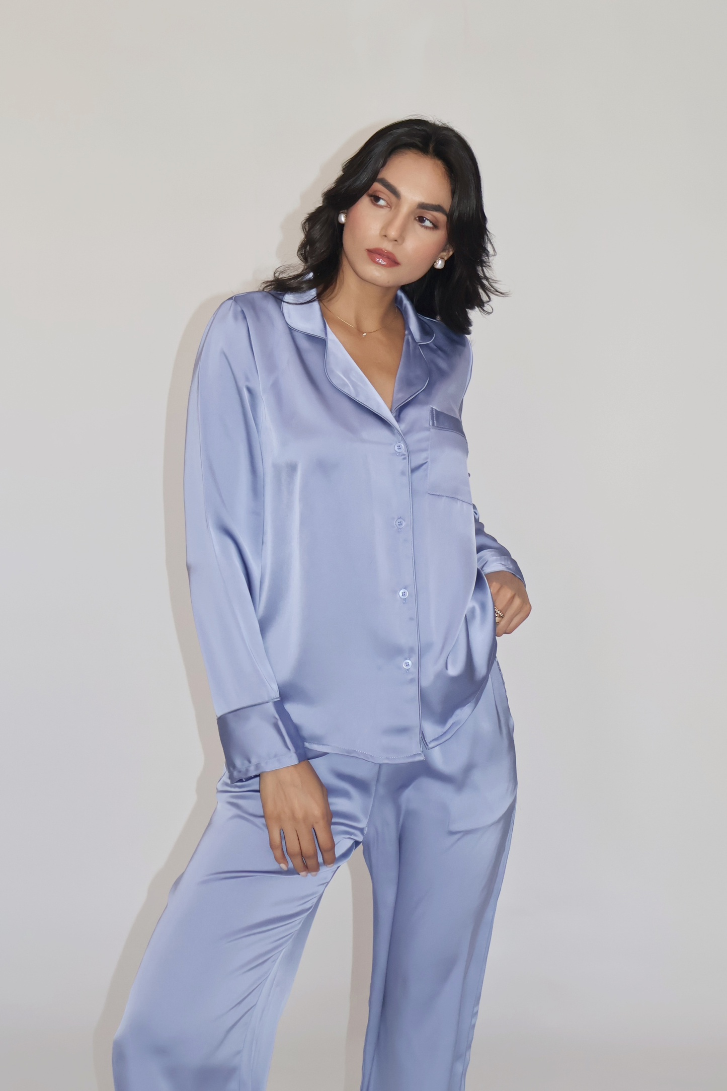 PEARL SILK PJ SET - (Powder blue)