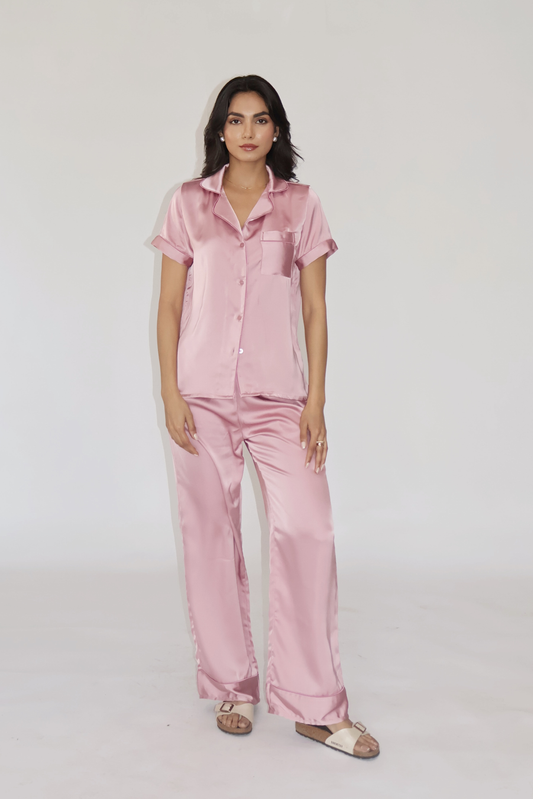 BUTTER SILK PJ SET - (Pink)