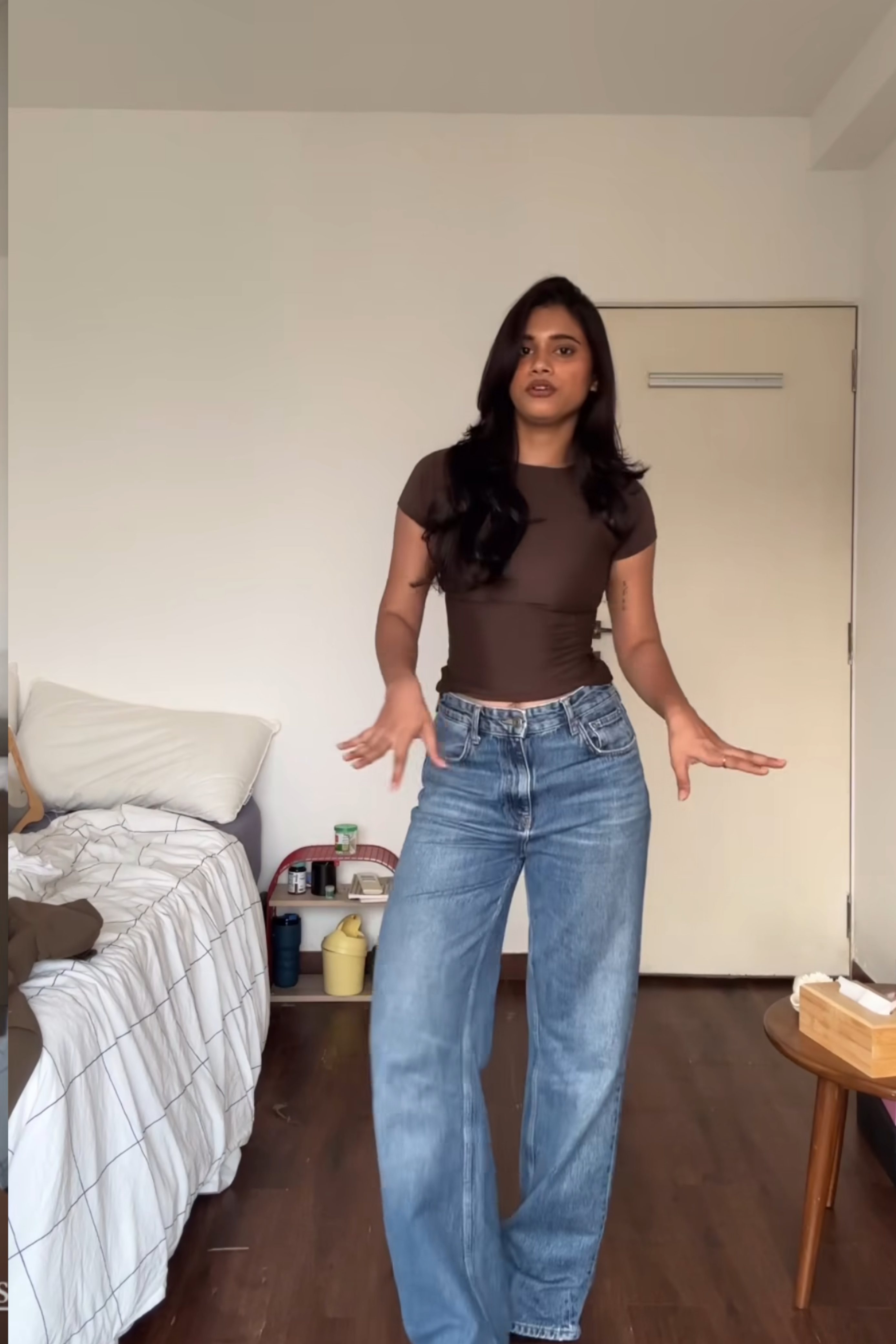 Shubhra in Brown Double Layered Fitted Tee - Drift Tee (Coco)