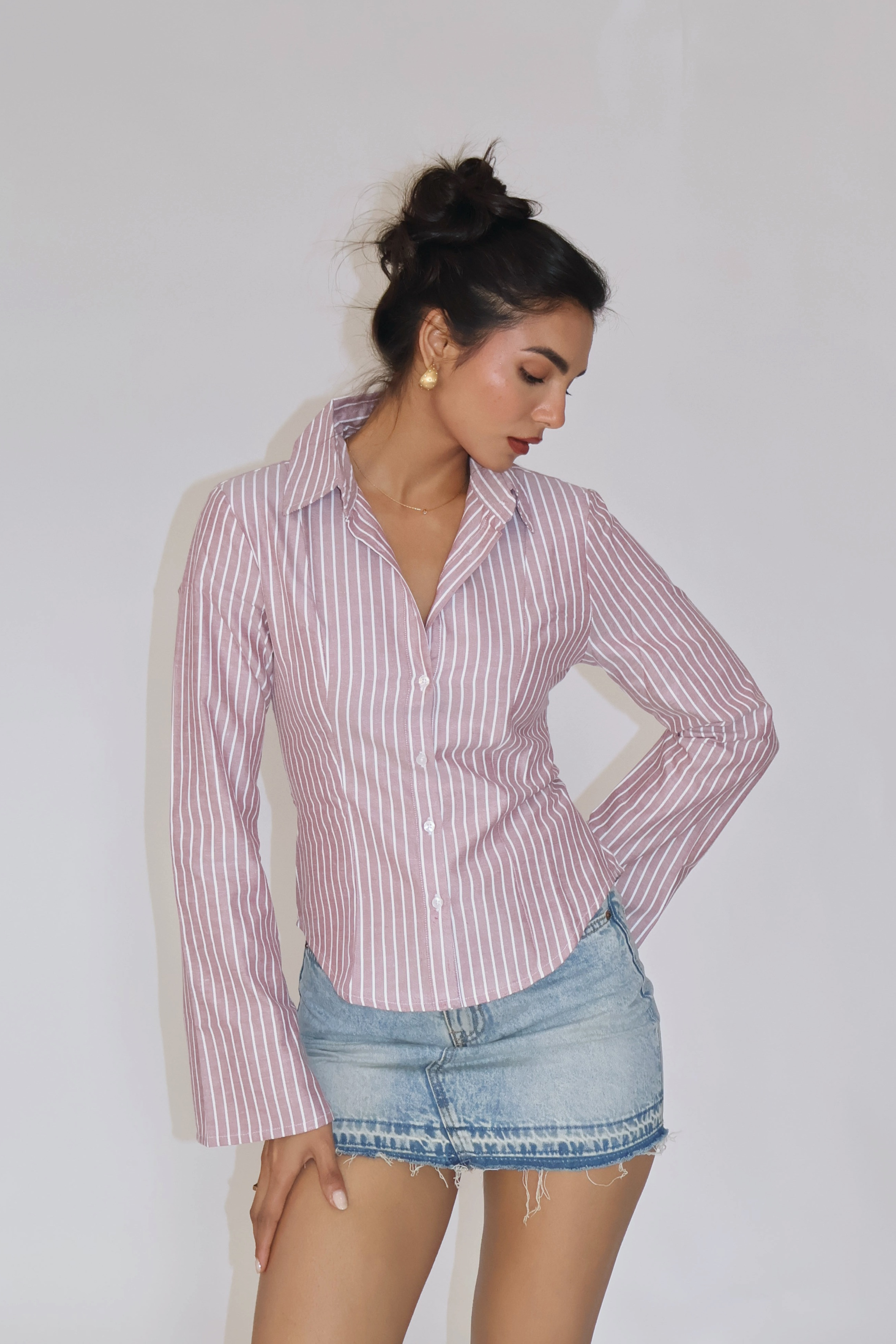 Brown Striped Fitted Shirt – IRIS
