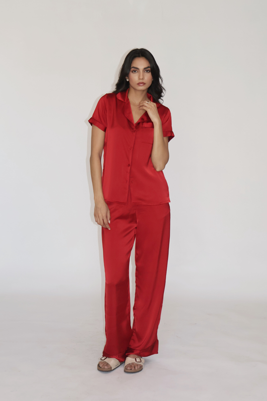 BUTTER SILK PJ SET - (Cherry)