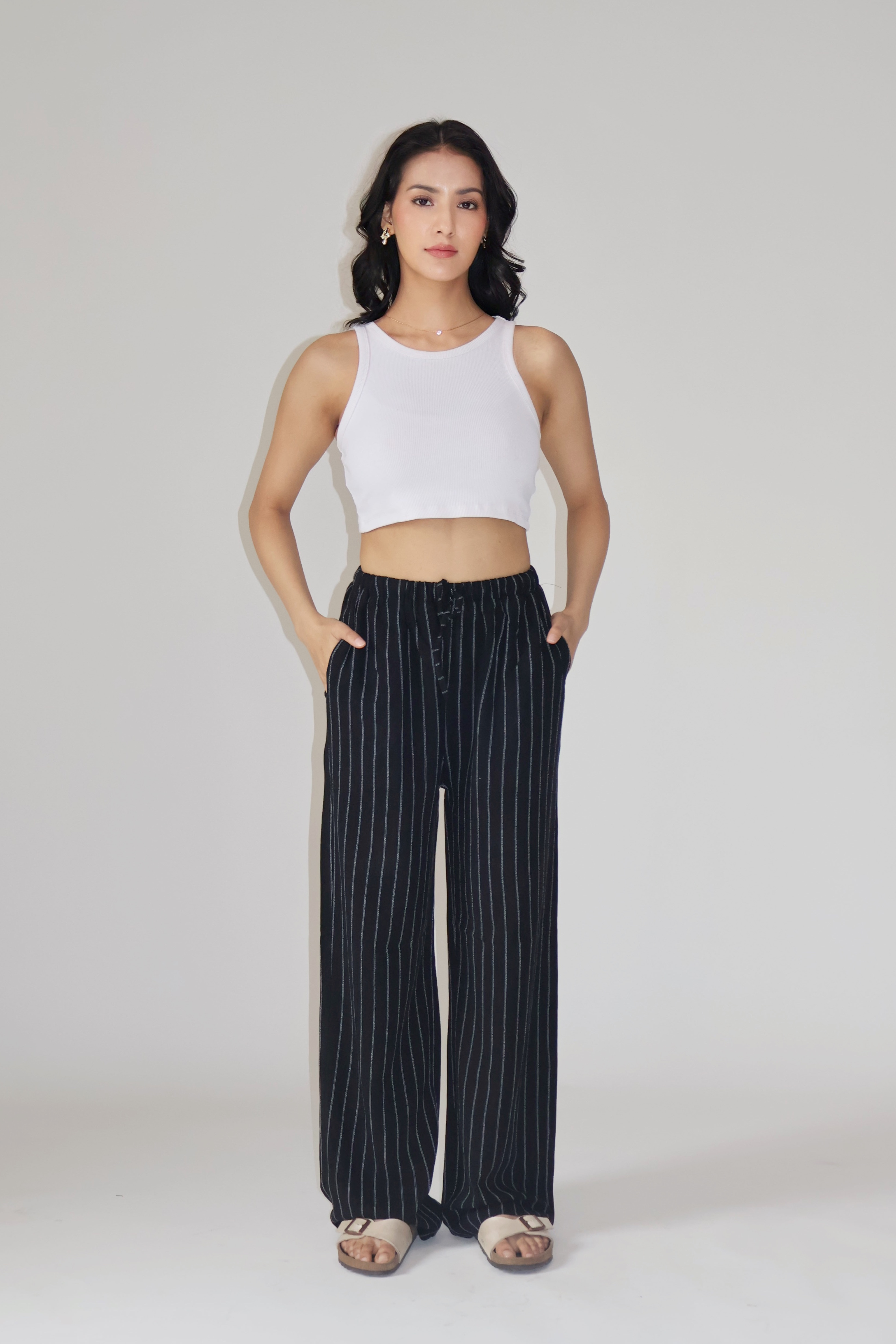 CLAY STRIPED PANTS - (Black)