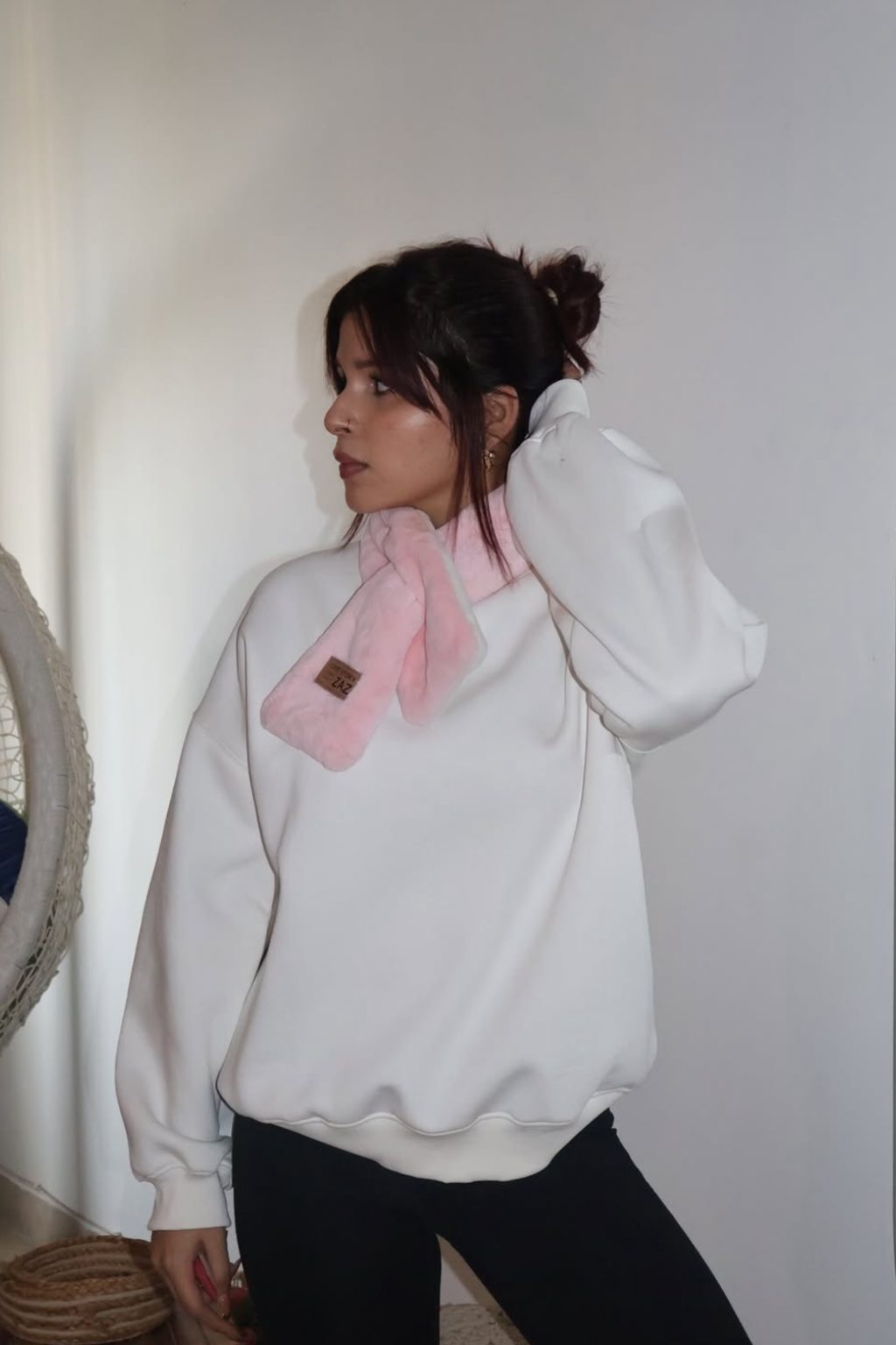 Vidhi in White Crewneck Sweatshirt - Butter Soft Crewneck (Dove)