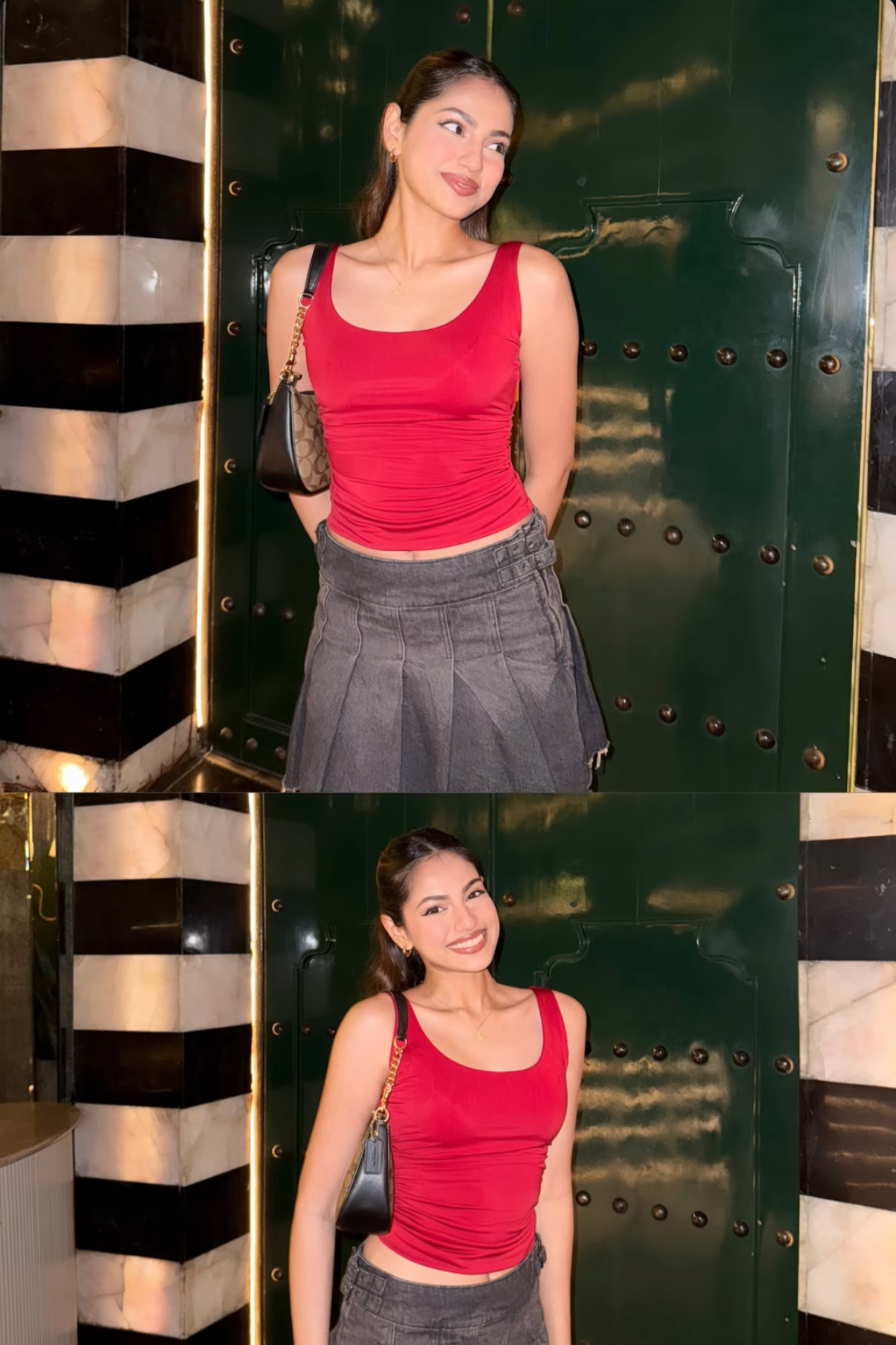 Khushi in Red Ruched Tank Top - Quill Top (Cherry)