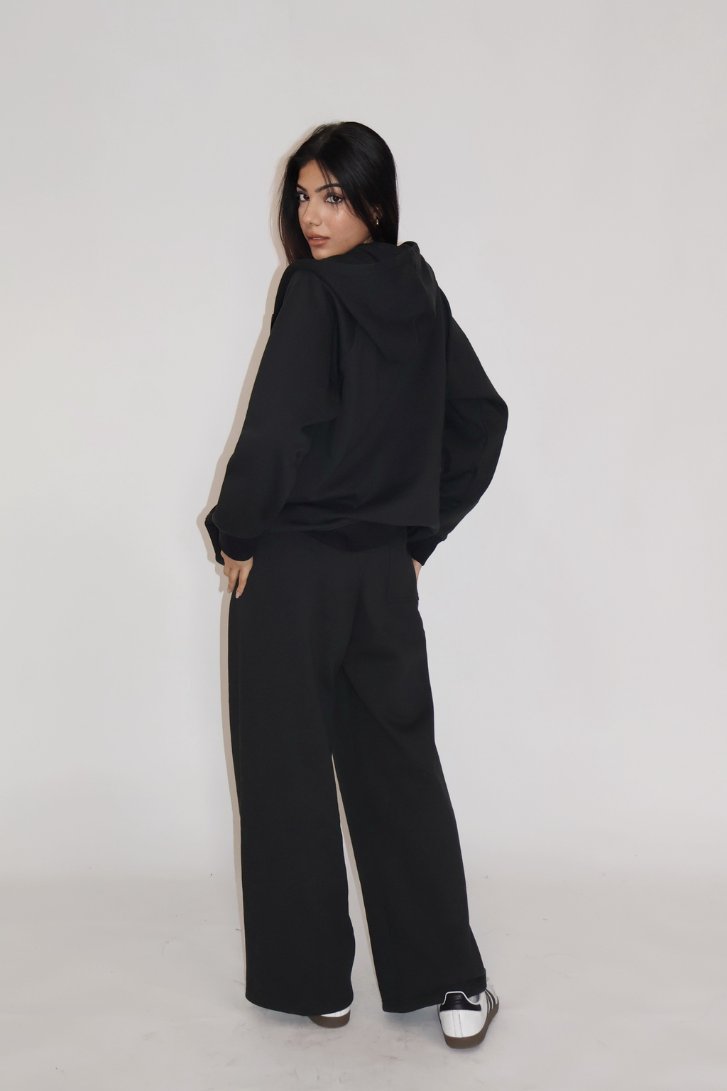 HOODED ZIPPER CO-ORD SET - (Black)